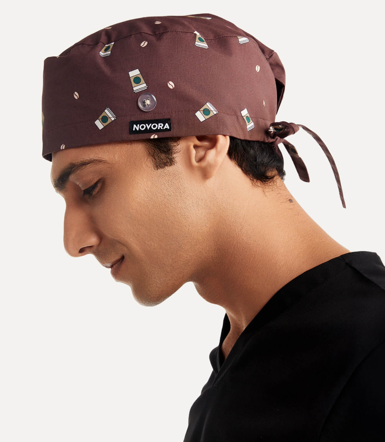 Coffee Lifestyle Printed Scrub Cap Soft Fabric Left Side Focus