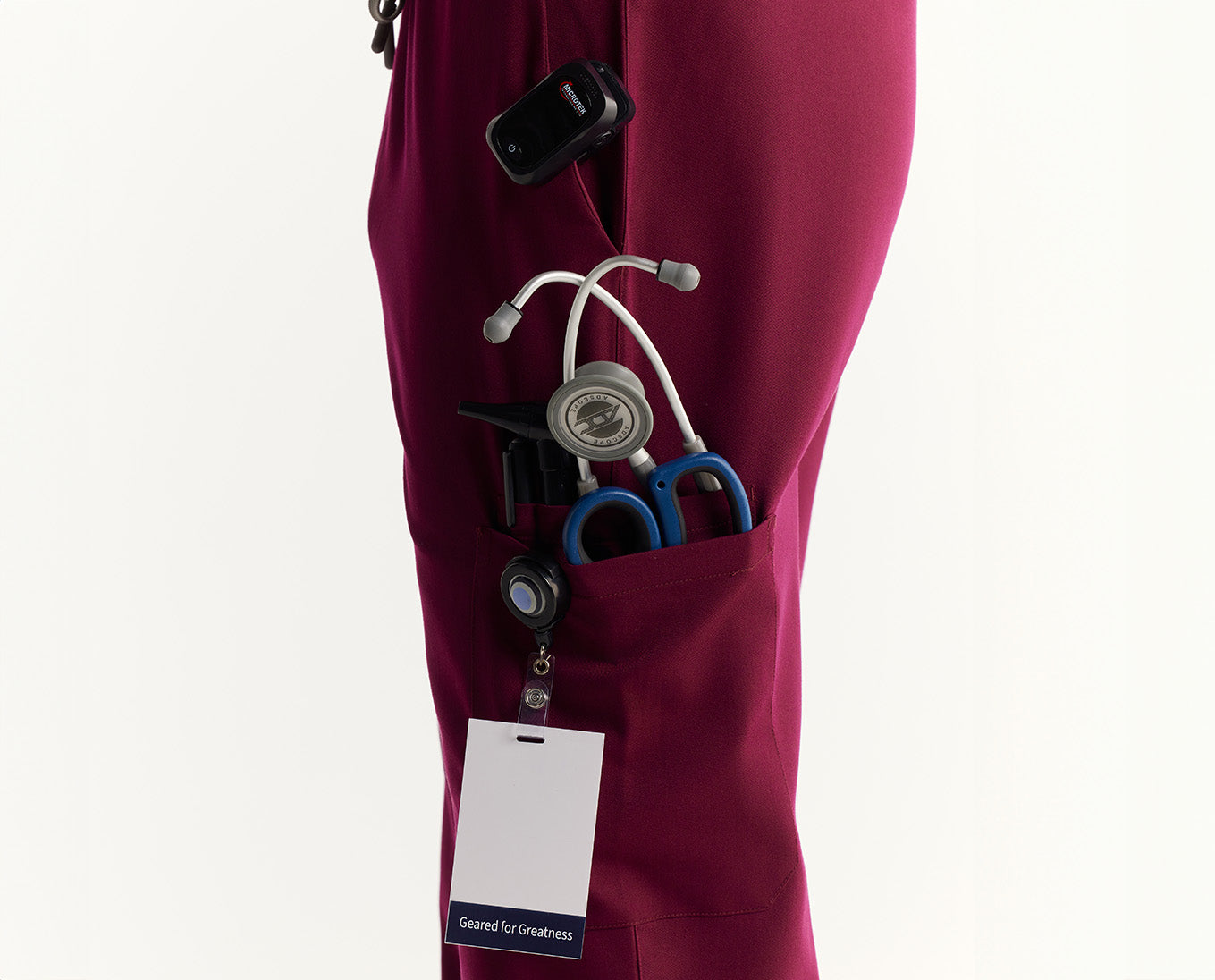 Men Burgundy Stretch Fabric Util Tech Scrubs Functional Design