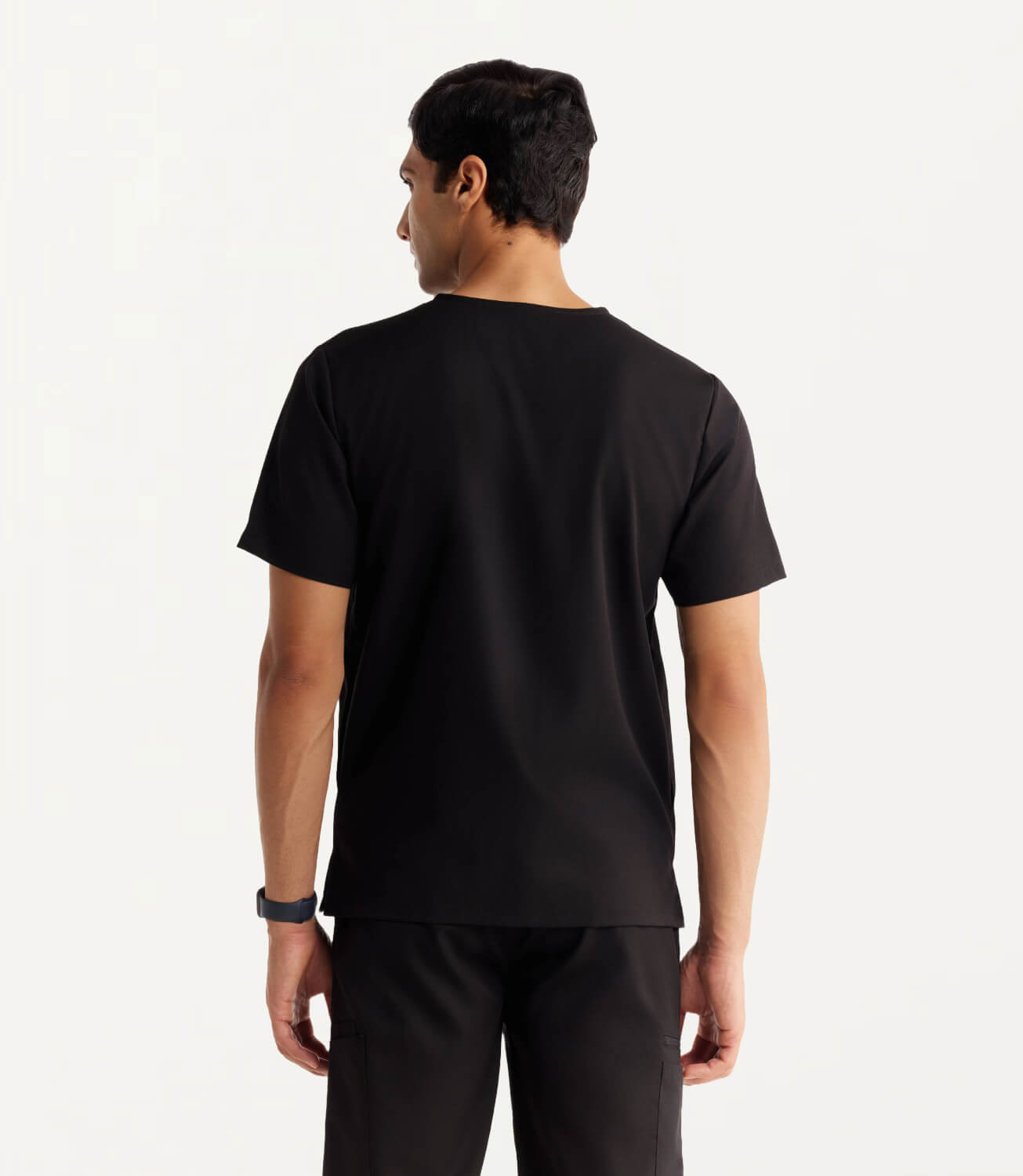 Men Black 11 Pocket Scrubs Stretch Fabric Util Tech Back Focus