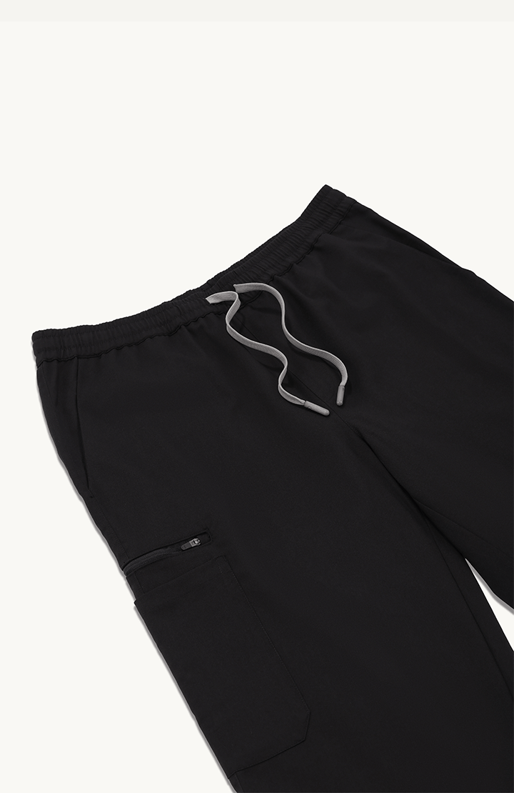 Men Black 11 Pocket Scrubs Stretch Fabric Util Tech Zip Pocket Focus