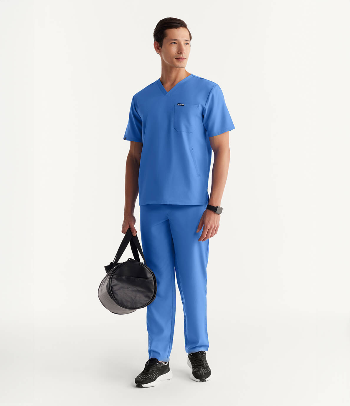 Men Ceil Blue 5 Pocket Scrubs Stretch Fabric Technical Full Front