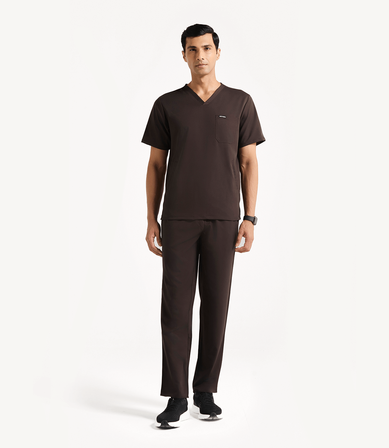 Men Espresso 5 Pocket Scrubs Stretch Fabric Technical Full Front