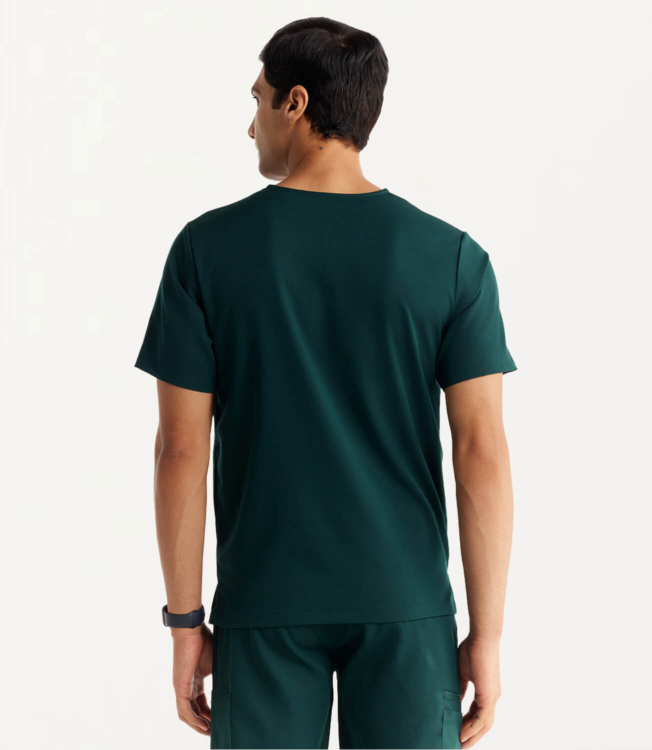 Men Forest Green 11 Pocket Scrubs Stretch Fabric Util Tech Back Focus