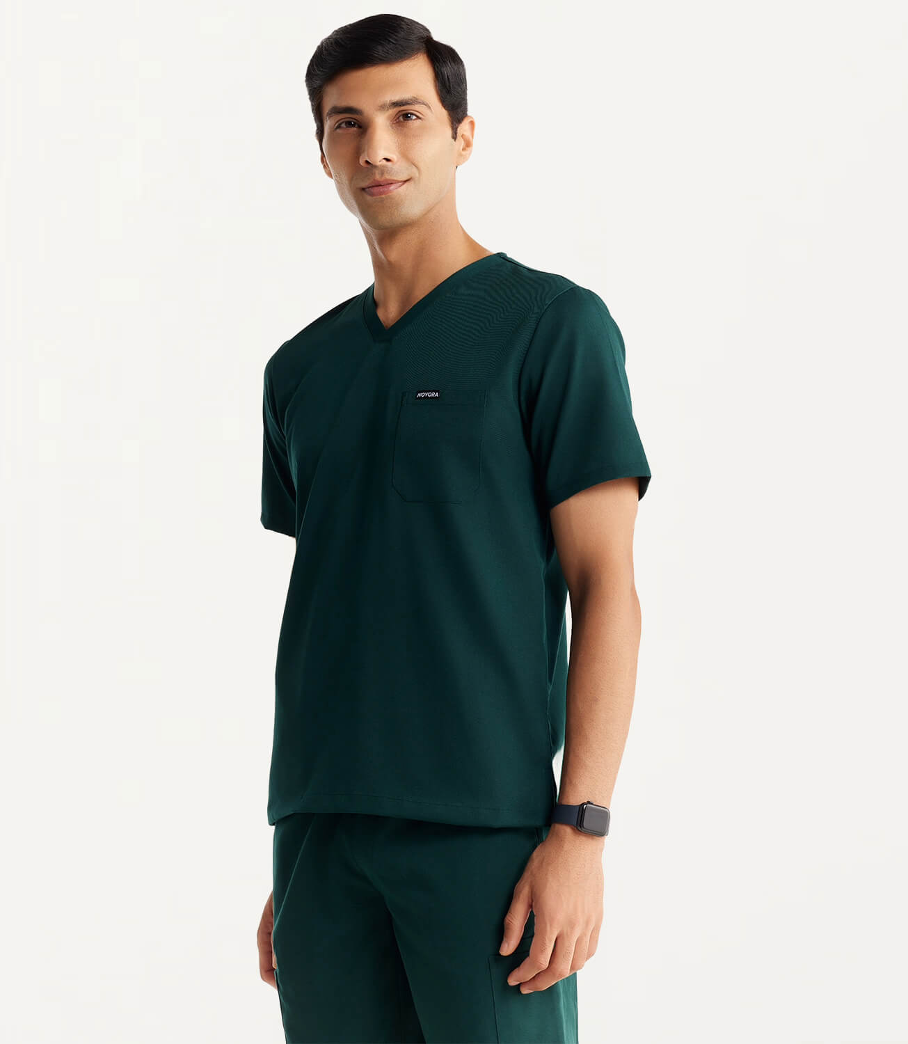 Men Forest Green 11 Pocket Scrubs Stretch Fabric Util Tech Front Focus