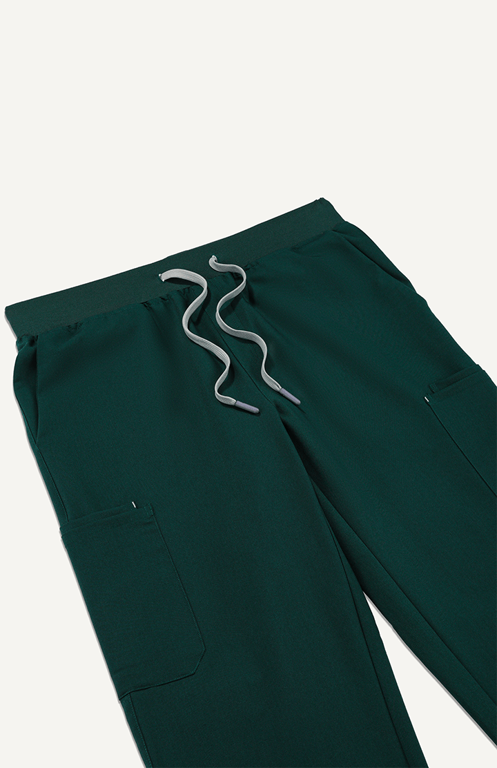 Men Midnight Green 11 Pocket Scrubs Stretch Fabric Eco Tech Waistband Focus