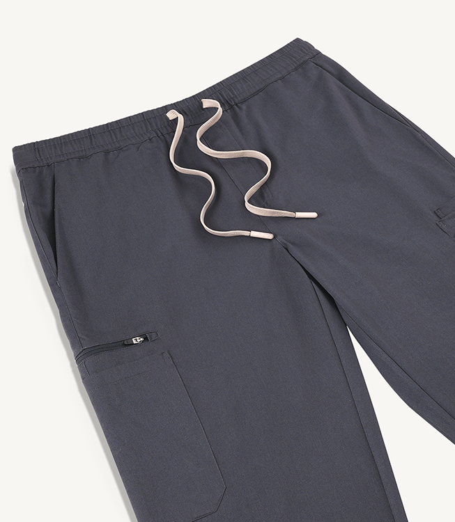 Men Slate Grey 11 Pocket Scrubs Stretch Fabric Util Tech Zip Pocket Focus