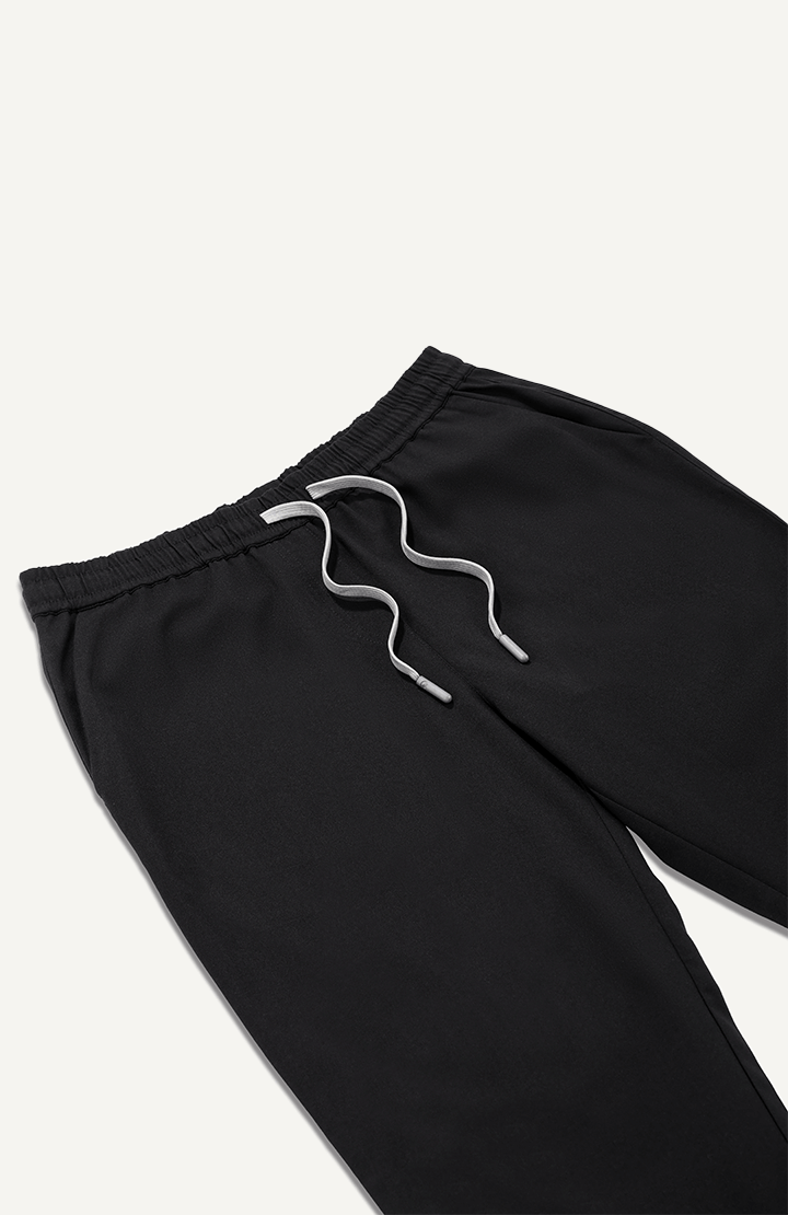 Men Women Black 5 Pocket Scrubs Stretch Fabric Technical Drawstring Focus