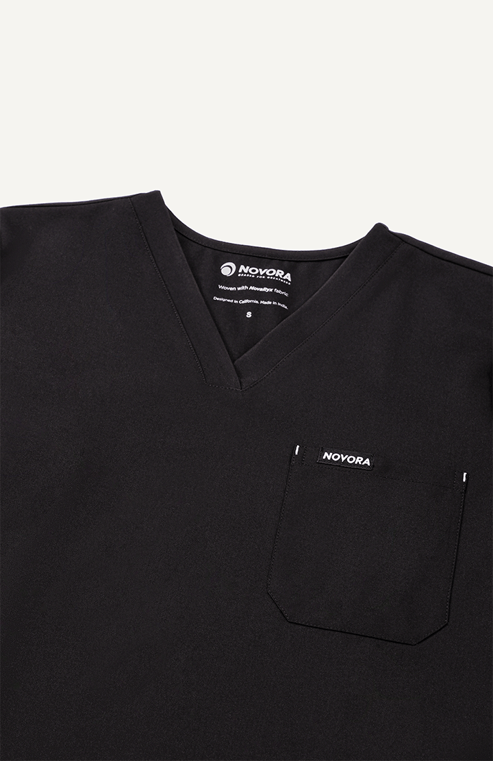 Men Women Midnight Black 11 Pocket Scrubs Stretch Fabric Util Tech Top Bar Tack Focus