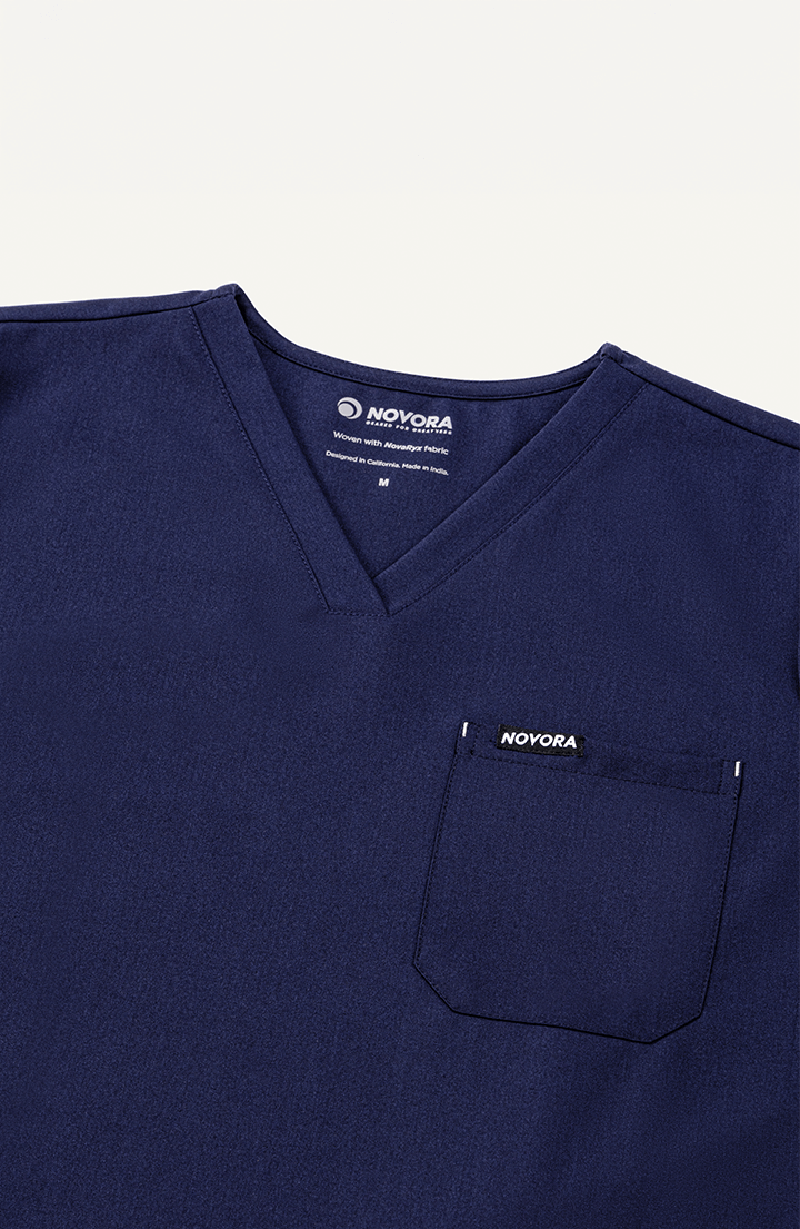 Men Women Midnight Blue 11 Pocket Scrubs Stretch Fabric Util Tech Top Bar Tack Focus