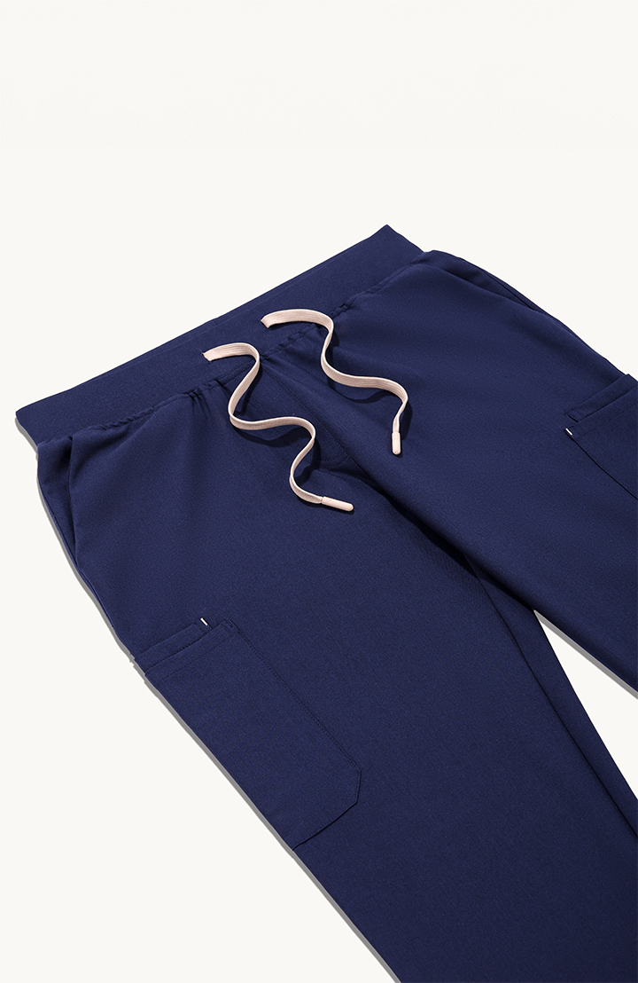 Men Women Midnight Blue 11 Pocket Scrubs Stretch Fabric Util Tech Waistband Focus