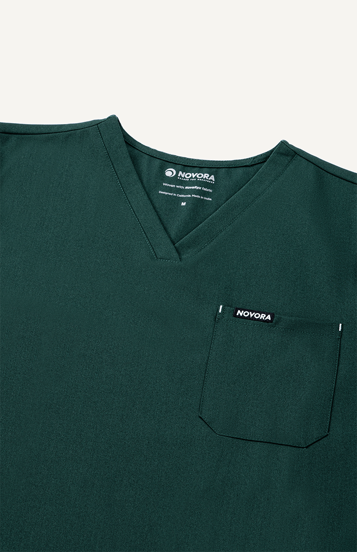 Men Women Midnight Green 11 Pocket Scrubs Stretch Fabric Eco Tech Top Bar Tack Focus