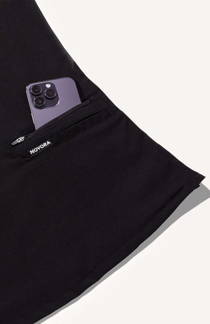 Women Black 11 Pocket Scrubs Stretch Fabric Util Tech Zip Pocket Focus