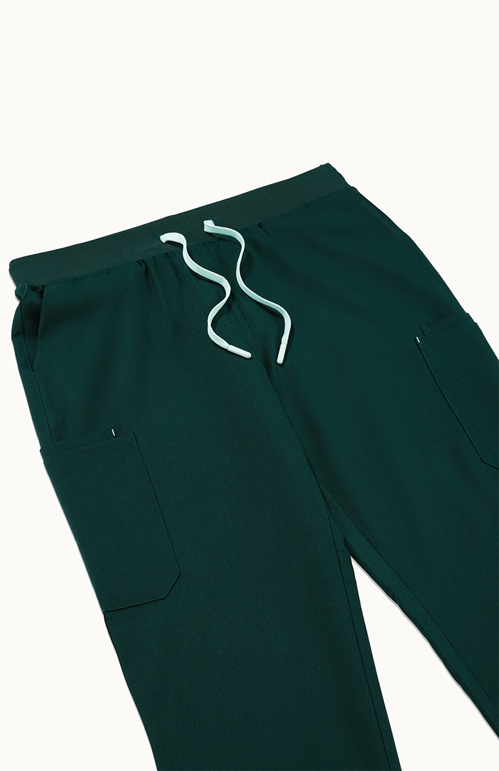 Women Midnight Green 11 Pocket Scrubs Stretch Fabric Eco Tech Waistband Focus