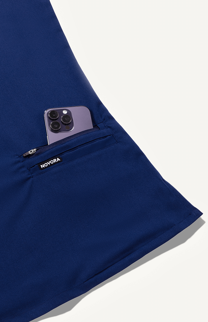 Women Royal Navy 11 Pocket Scrubs Stretch Fabric Util Tech Zip Pocket Focus