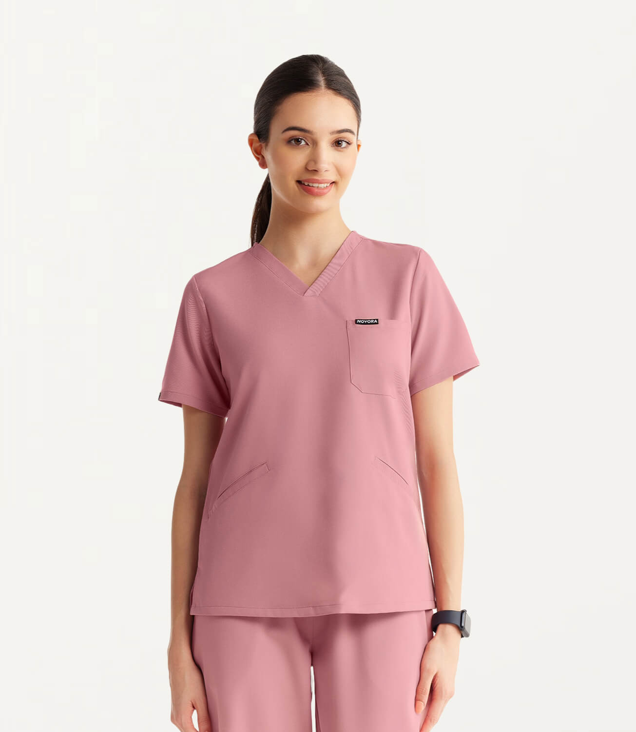 Women Terra Pink 5 Pocket Scrubs Stretch Fabric Technical Front Focus