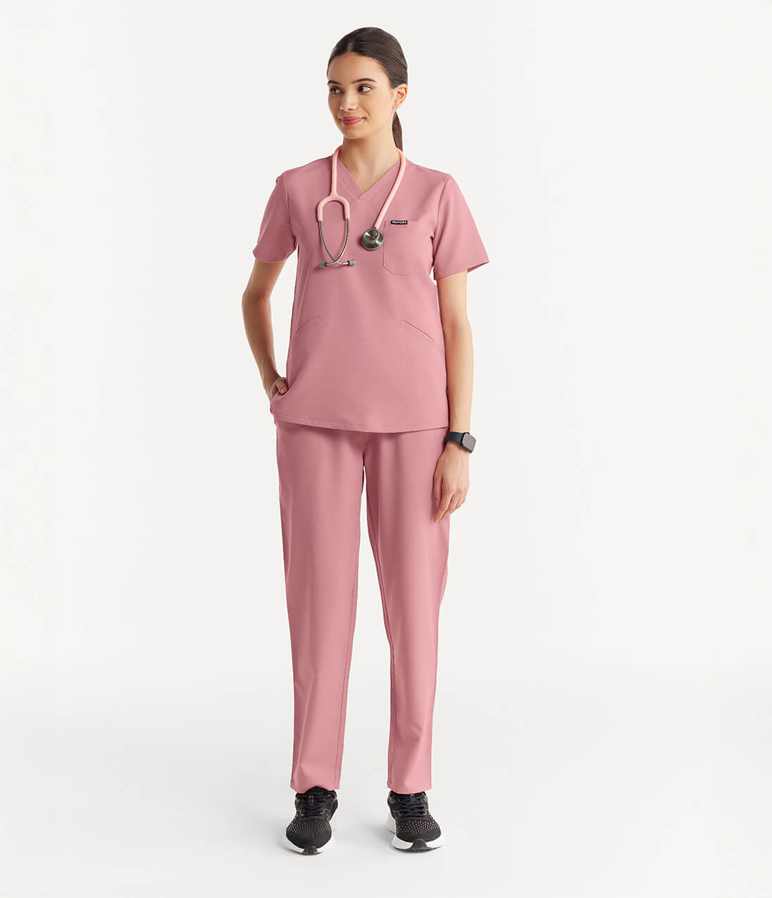 Women Terra Pink 5 Pocket Scrubs Stretch Fabric Technical Full Front