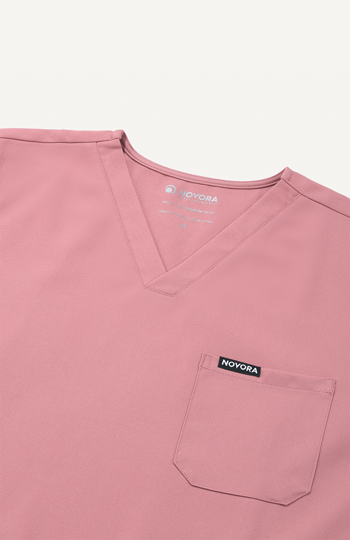 Women Terra Pink 5 Pocket Scrubs Stretch Fabric Technical Label Focus