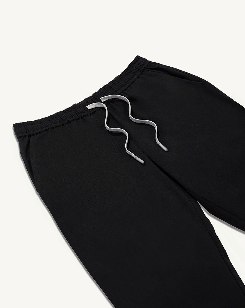 Men Mandarin Technical 5 Pocket Black Scrubs