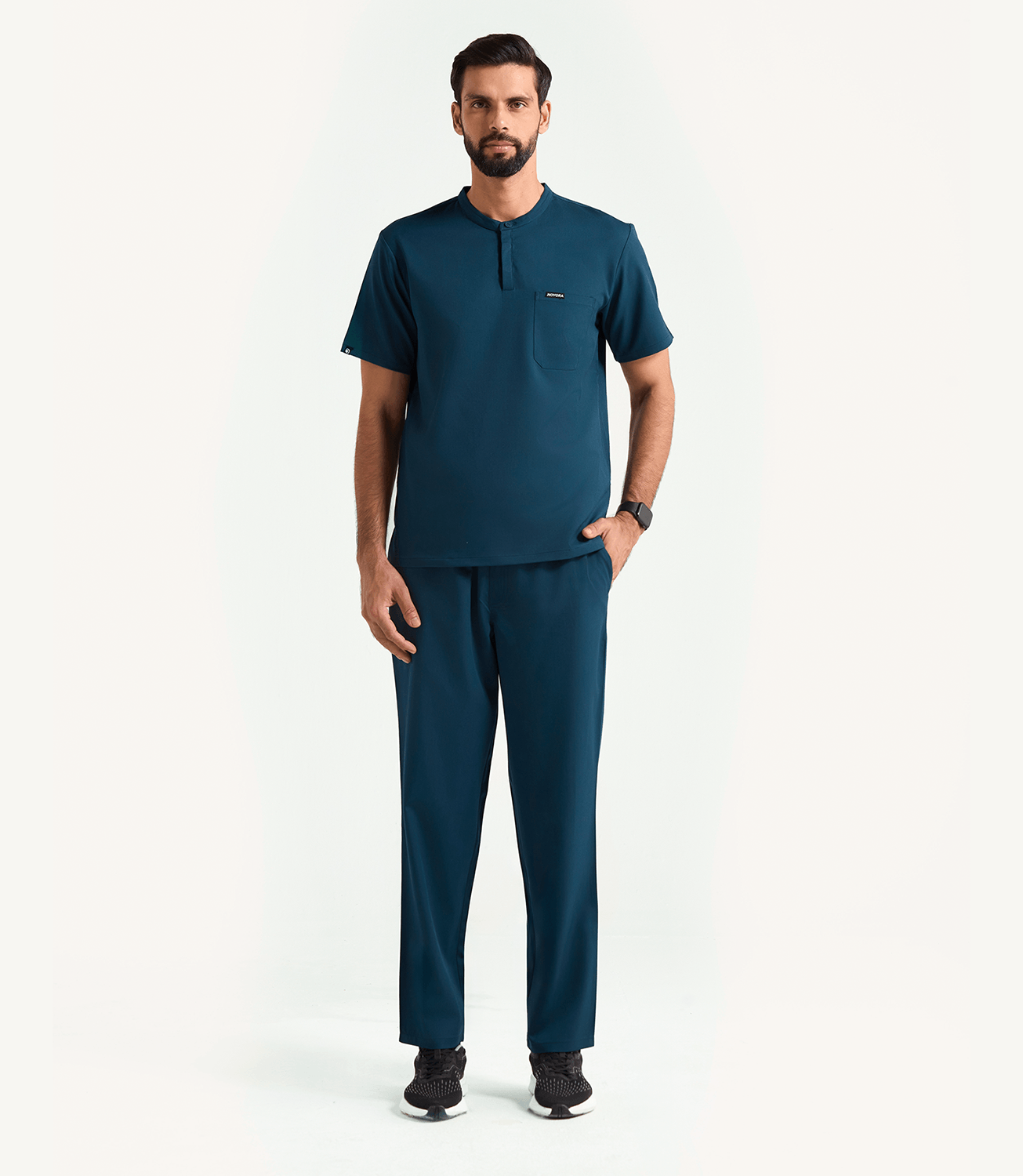Men Mandarin Caribbean Blue Technical 5 Pocket Scrub Top