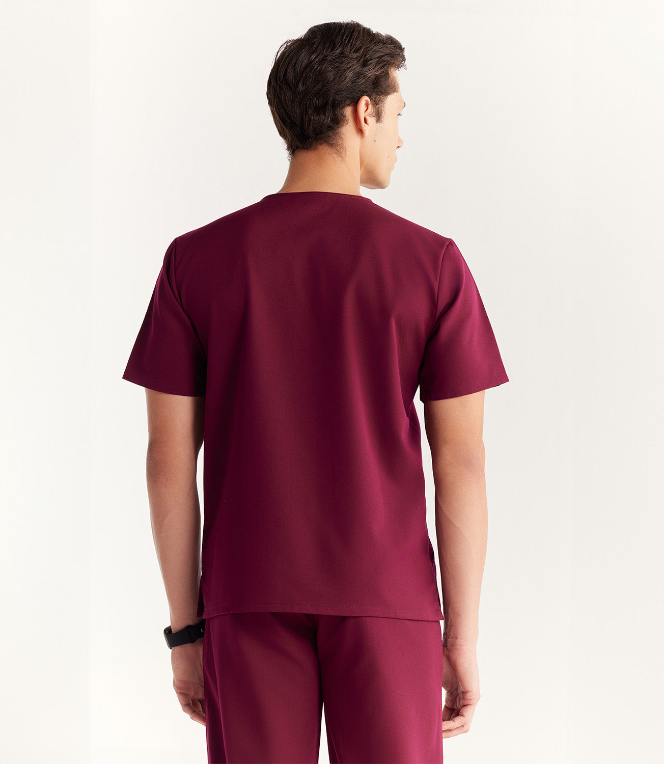 Men Burgundy 5 Pocket Scrubs Stretch Fabric Technical Back Focus