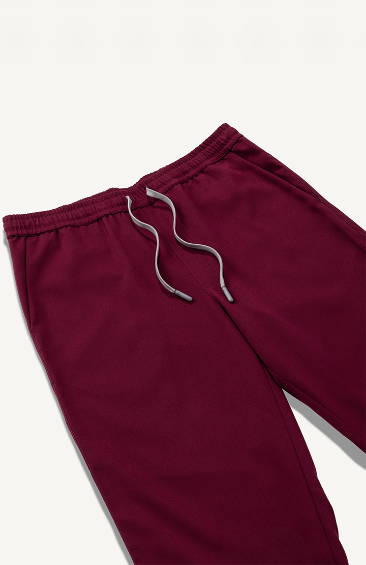 Men Burgundy 5 Pocket Scrubs Stretch Fabric Technical Drawstring Focus