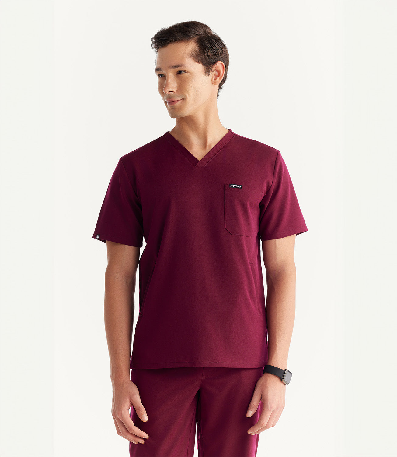 Men Burgundy 5 Pocket Scrubs Stretch Fabric Technical Front Focus