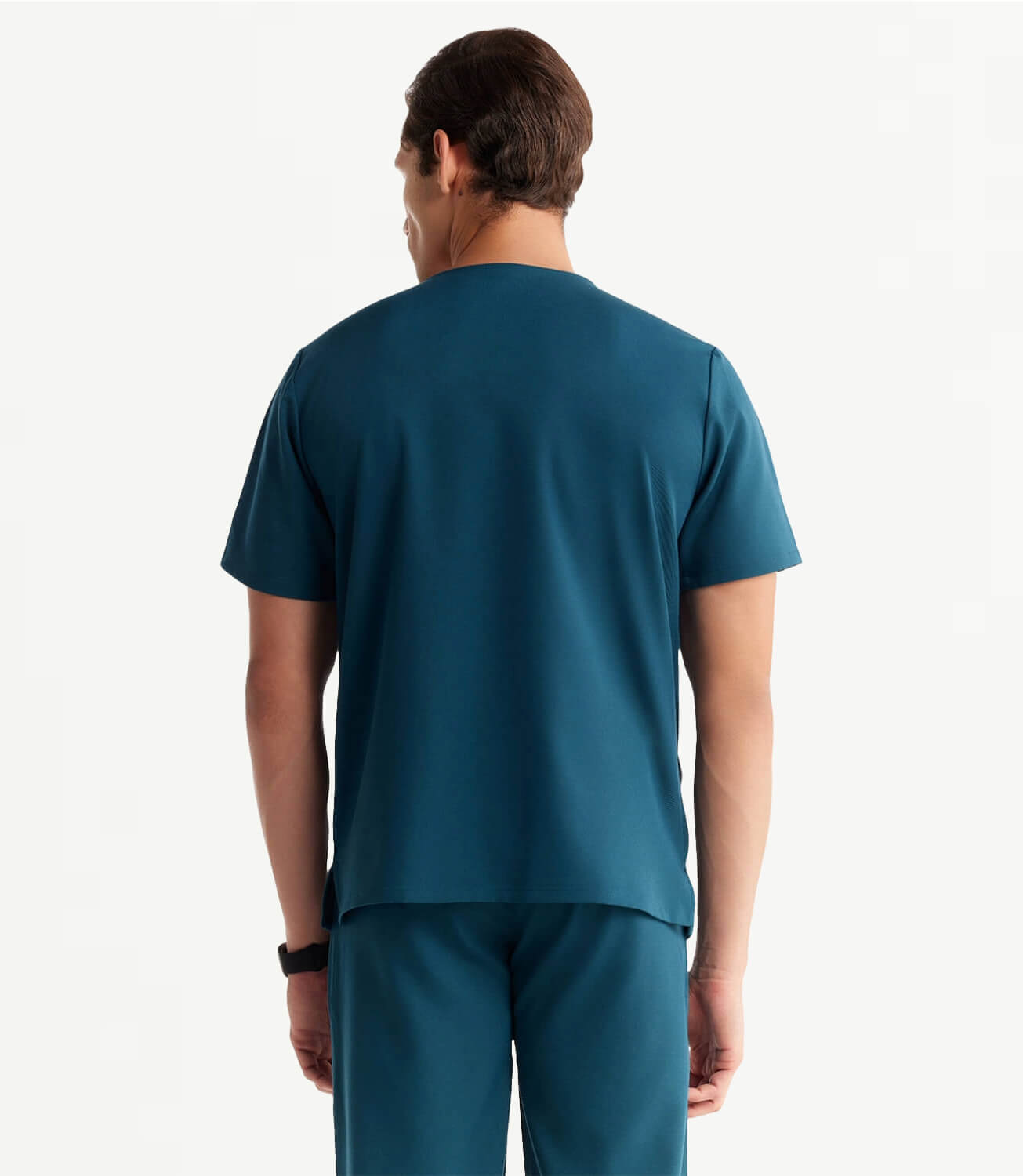Men Caribbean Blue 5 Pocket Scrubs Stretch Fabric Technical Back Focus