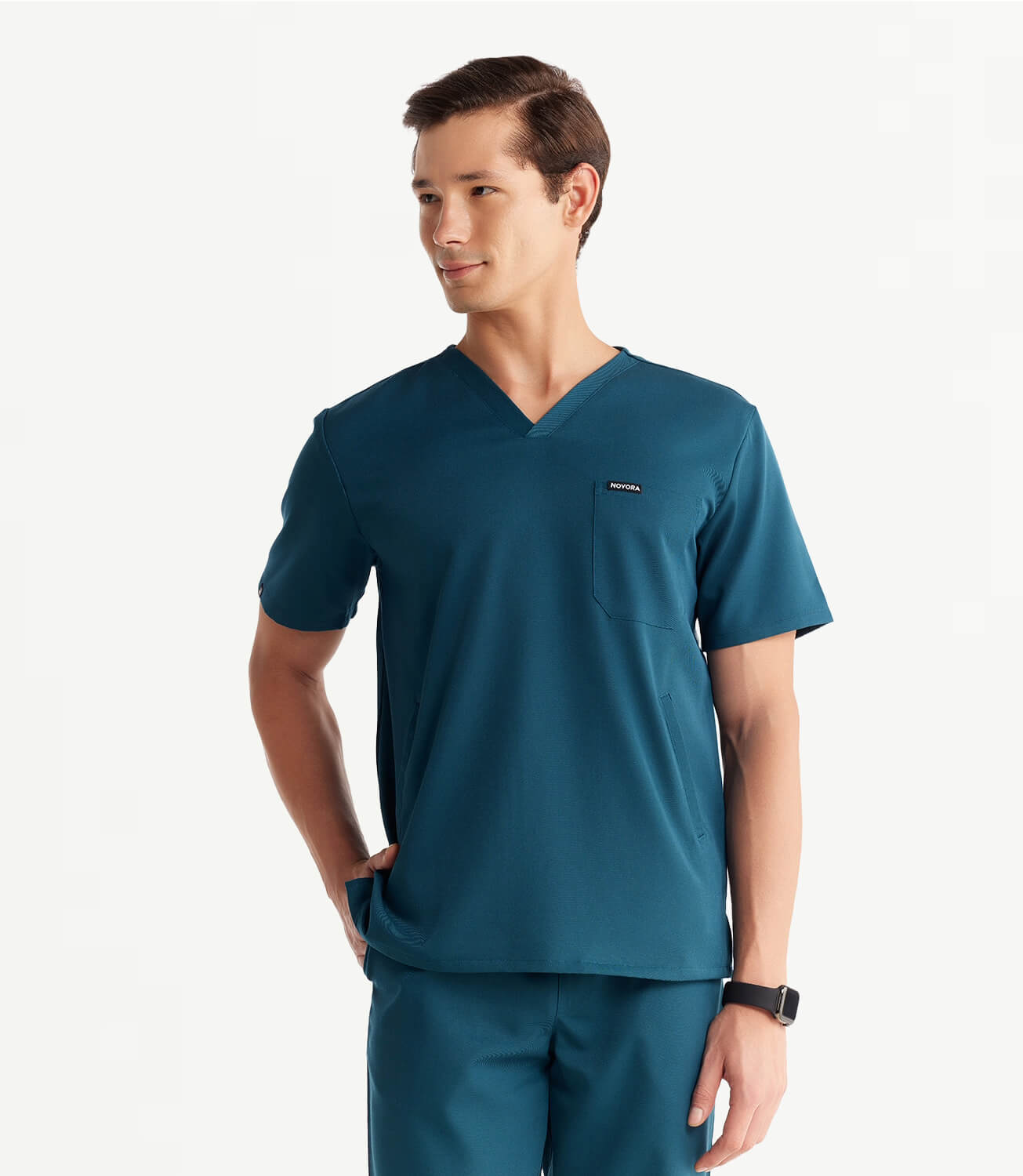 Men Caribbean Blue 5 Pocket Scrubs Stretch Fabric Technical Front Focus
