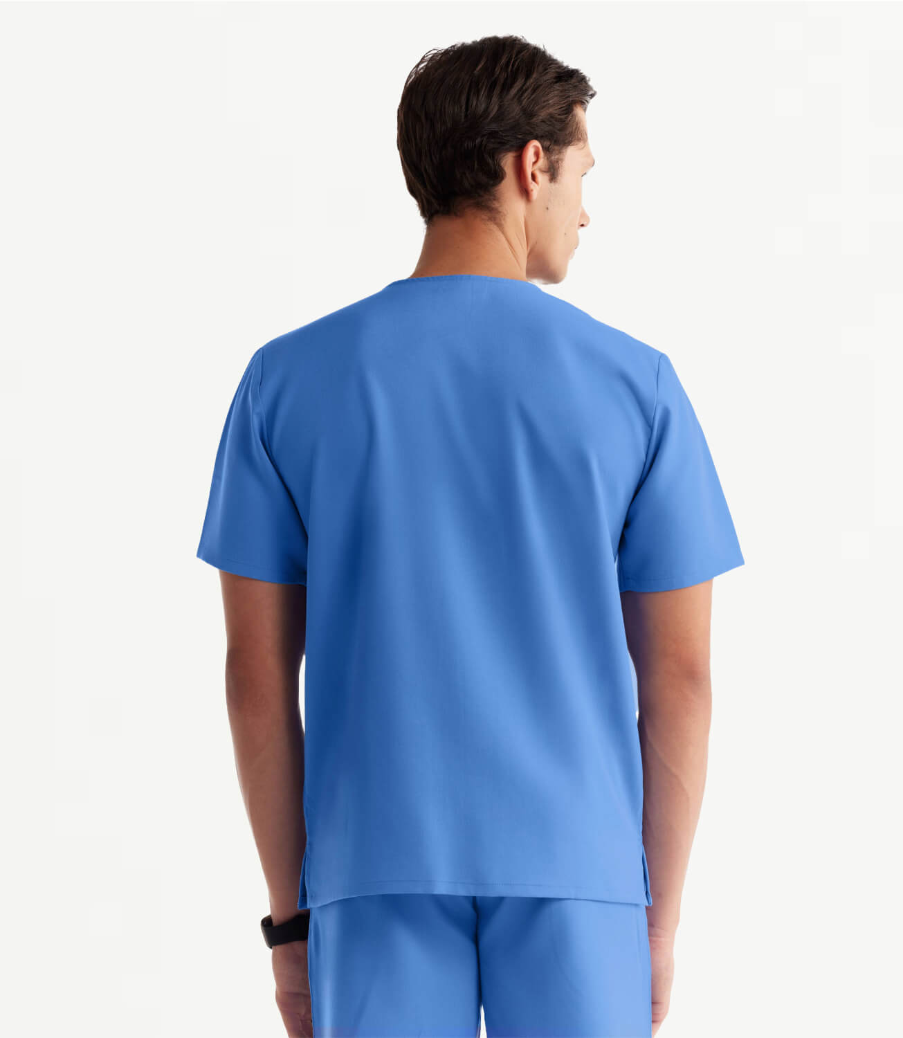 Men Ceil Blue 5 Pocket Scrubs Stretch Fabric Technical Back Focus