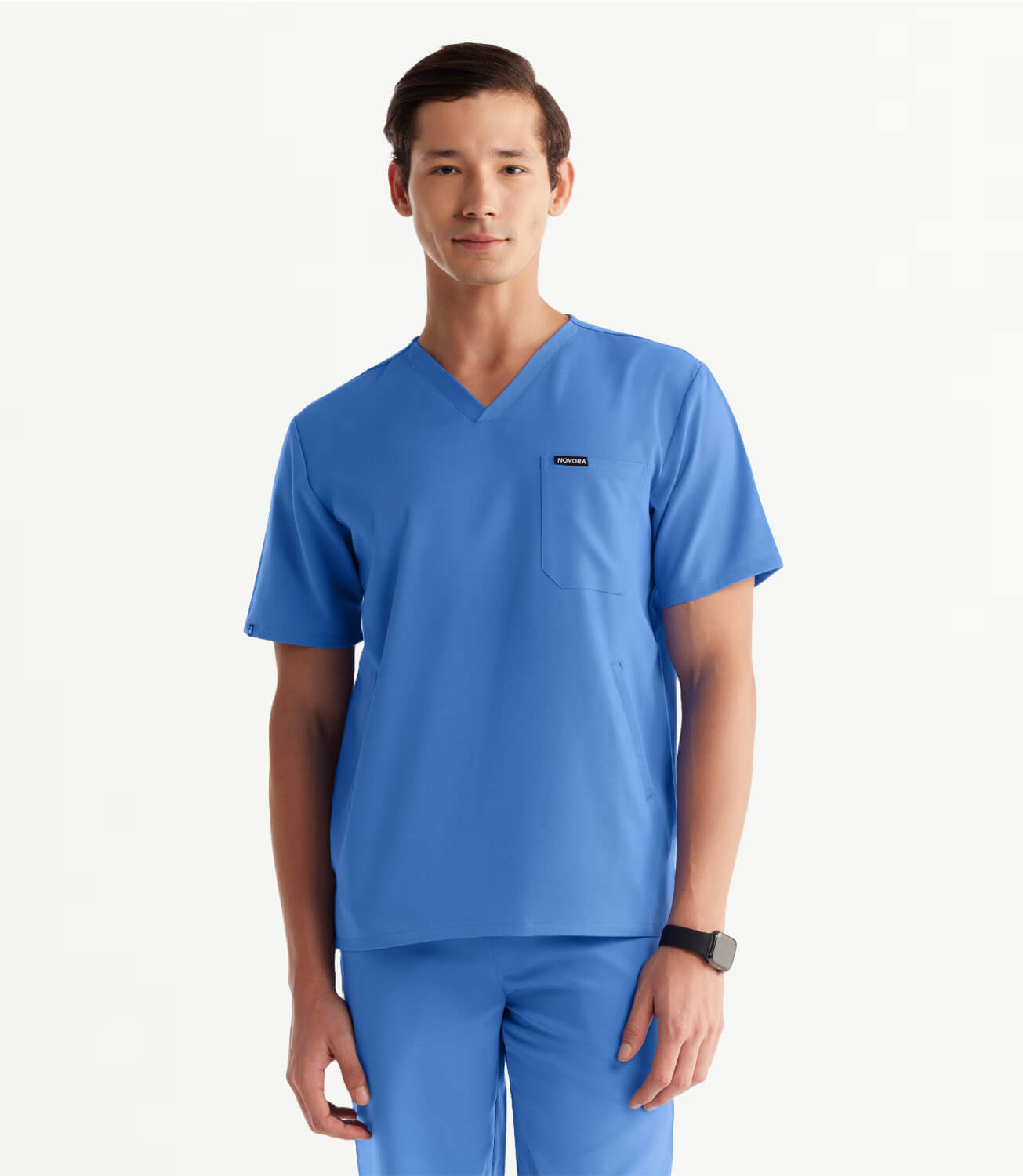 Men Ceil Blue 5 Pocket Scrubs Stretch Fabric Technical Front Focus