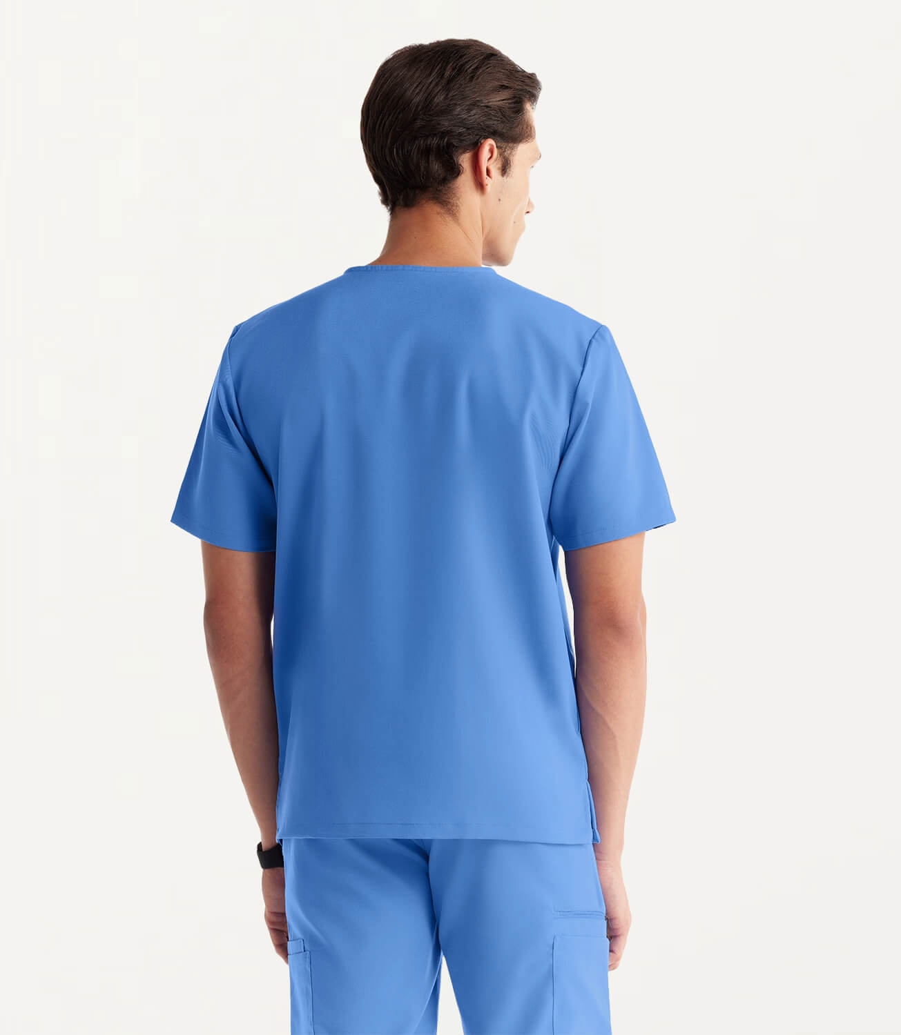 Men Ceil Blue 11 Pocket Scrubs Stretch Fabric Util Tech Back Focus