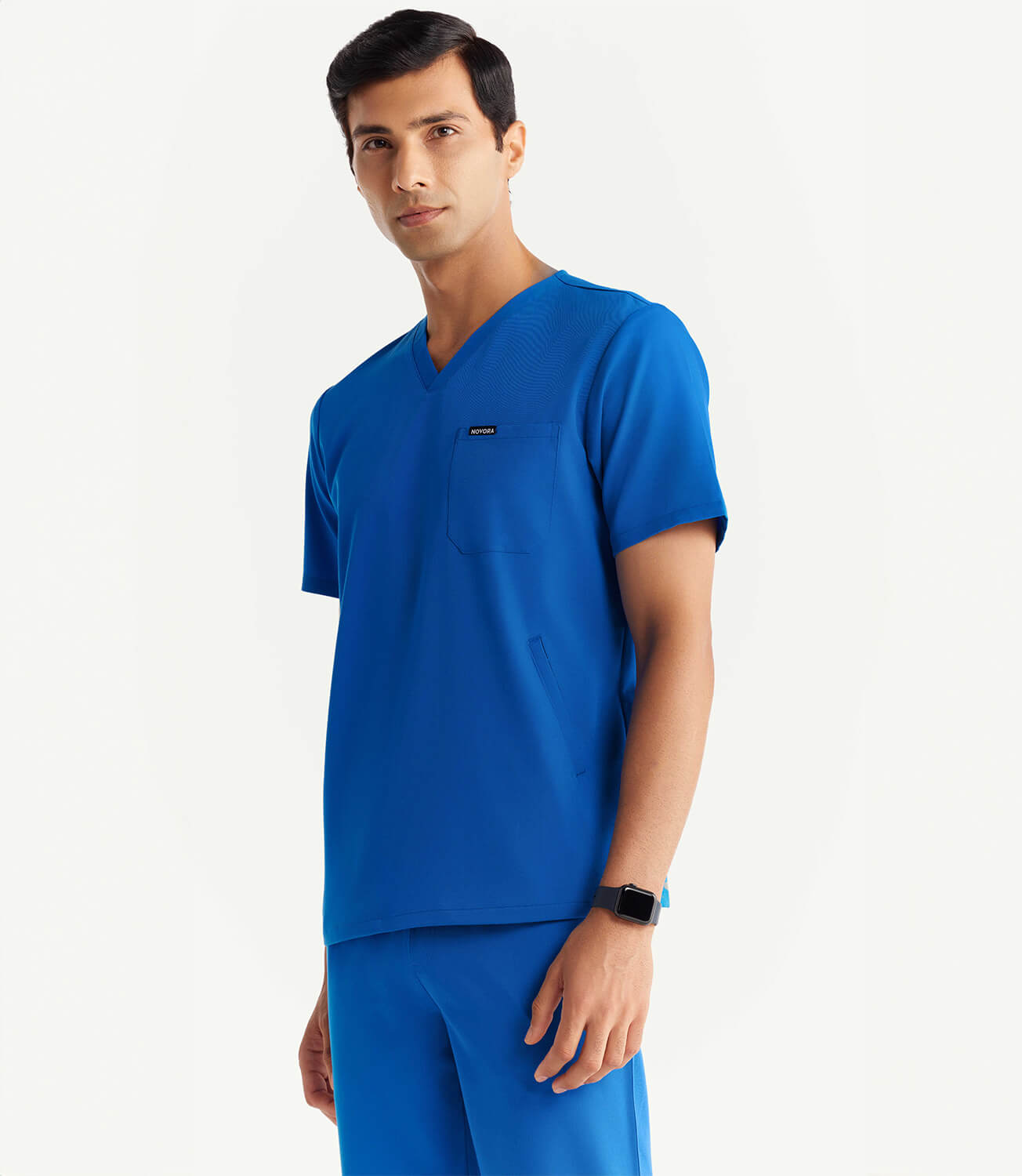Men Electric Blue 5 Pocket Scrubs Stretch Fabric Technical Front Focus