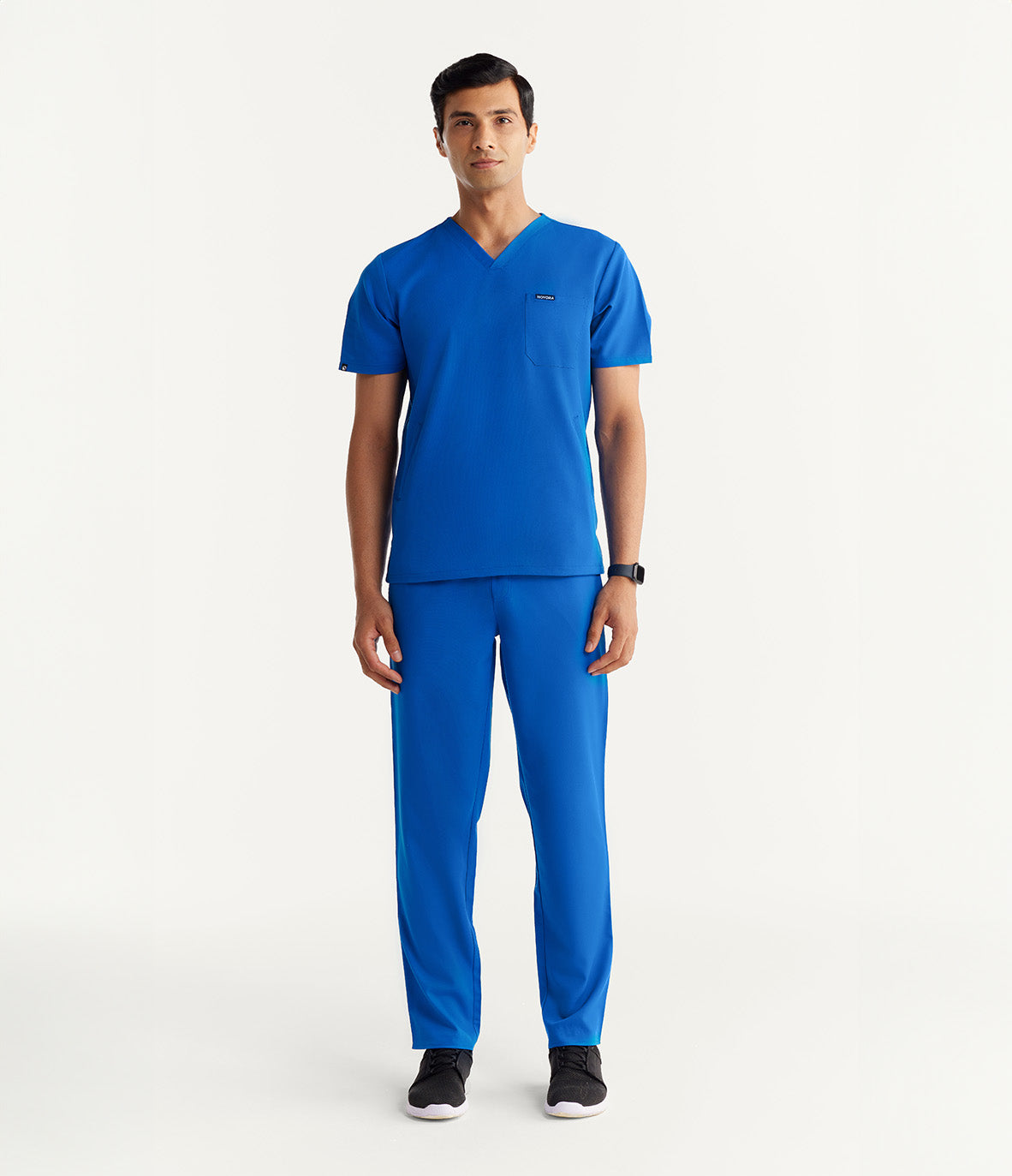Men Electric Blue 5 Pocket Scrubs Stretch Fabric Technical Full Front