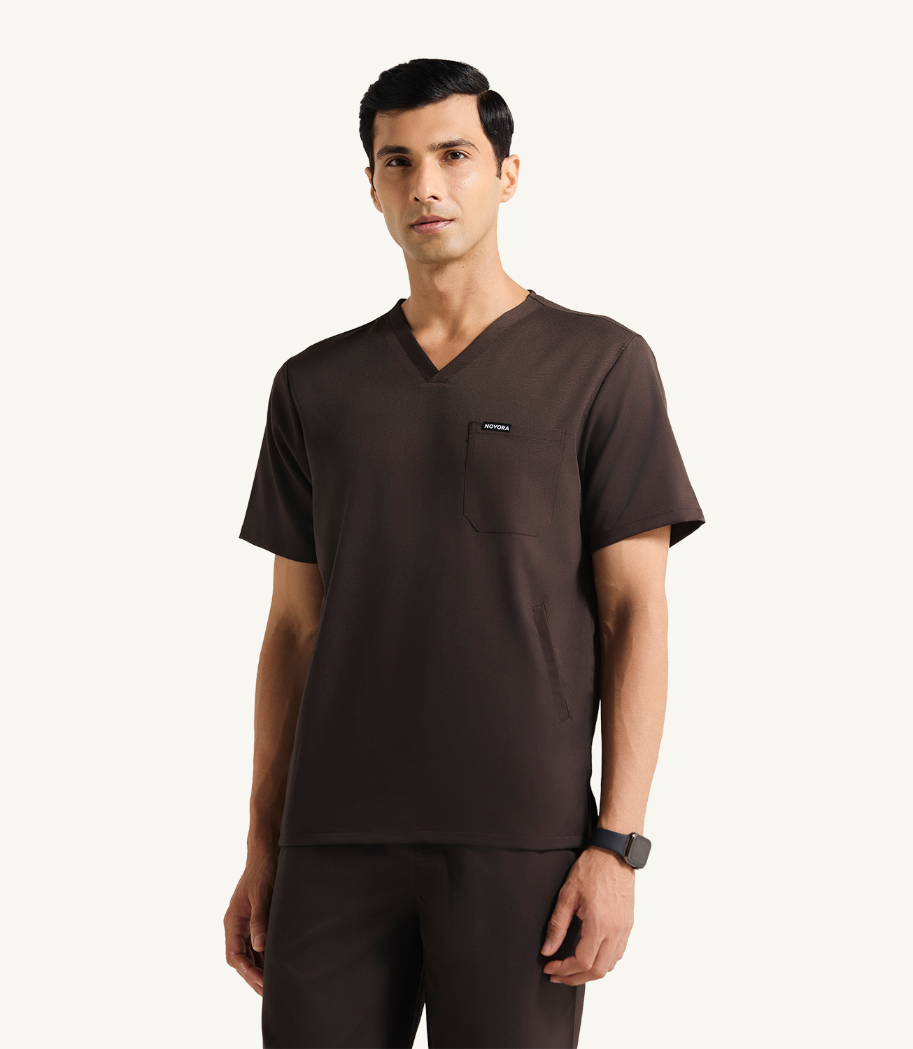 Men Espresso 5 Pocket Scrubs Stretch Fabric Technical Front Focus