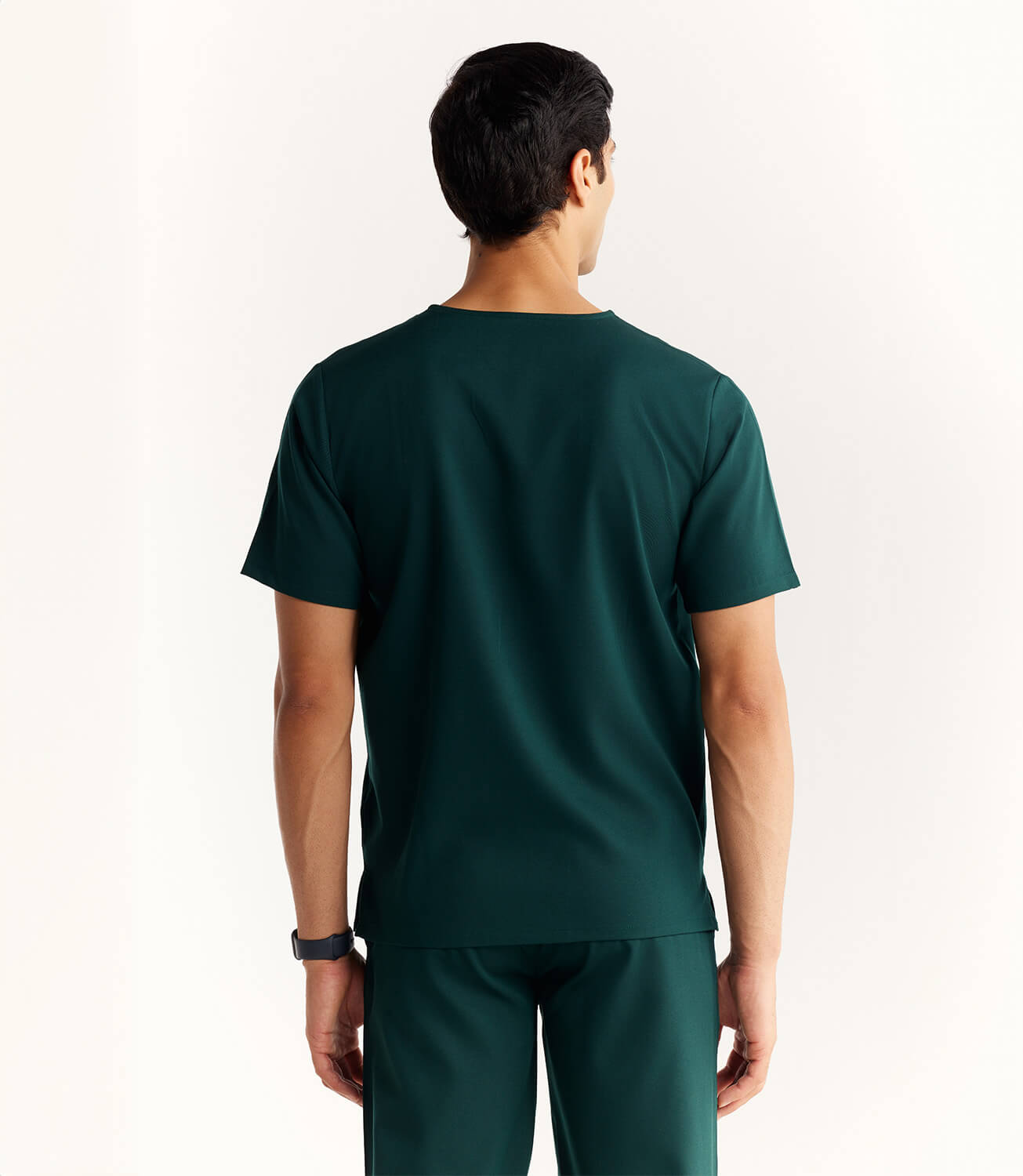 Men Forest Green 5 Pocket Scrubs Stretch Fabric Technical Back Focus