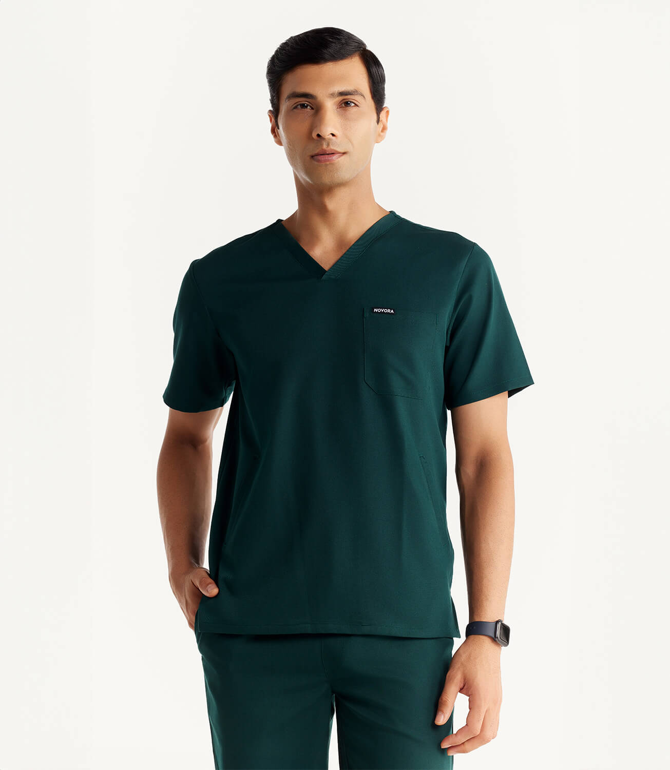 Men Forest Green 5 Pocket Scrubs Stretch Fabric Technical Front Focus