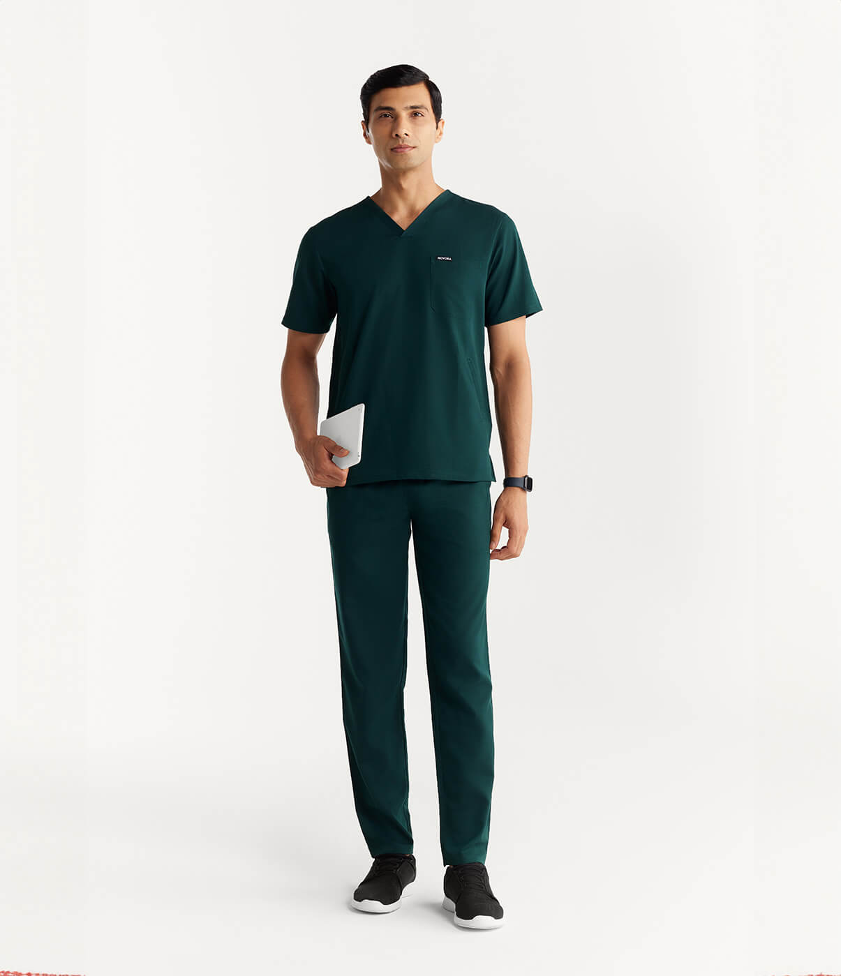 Men Forest Green 5 Pocket Scrubs Stretch Fabric Technical Full Front Old