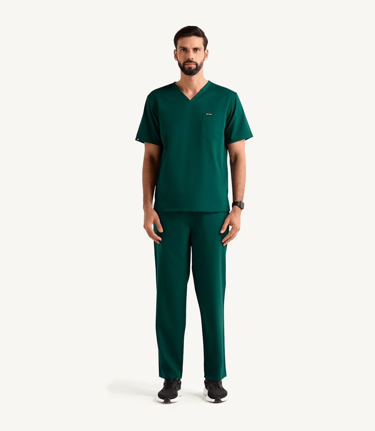 Men Hunter Green 5 Pocket Scrubs Stretch Fabric Technical Full Front