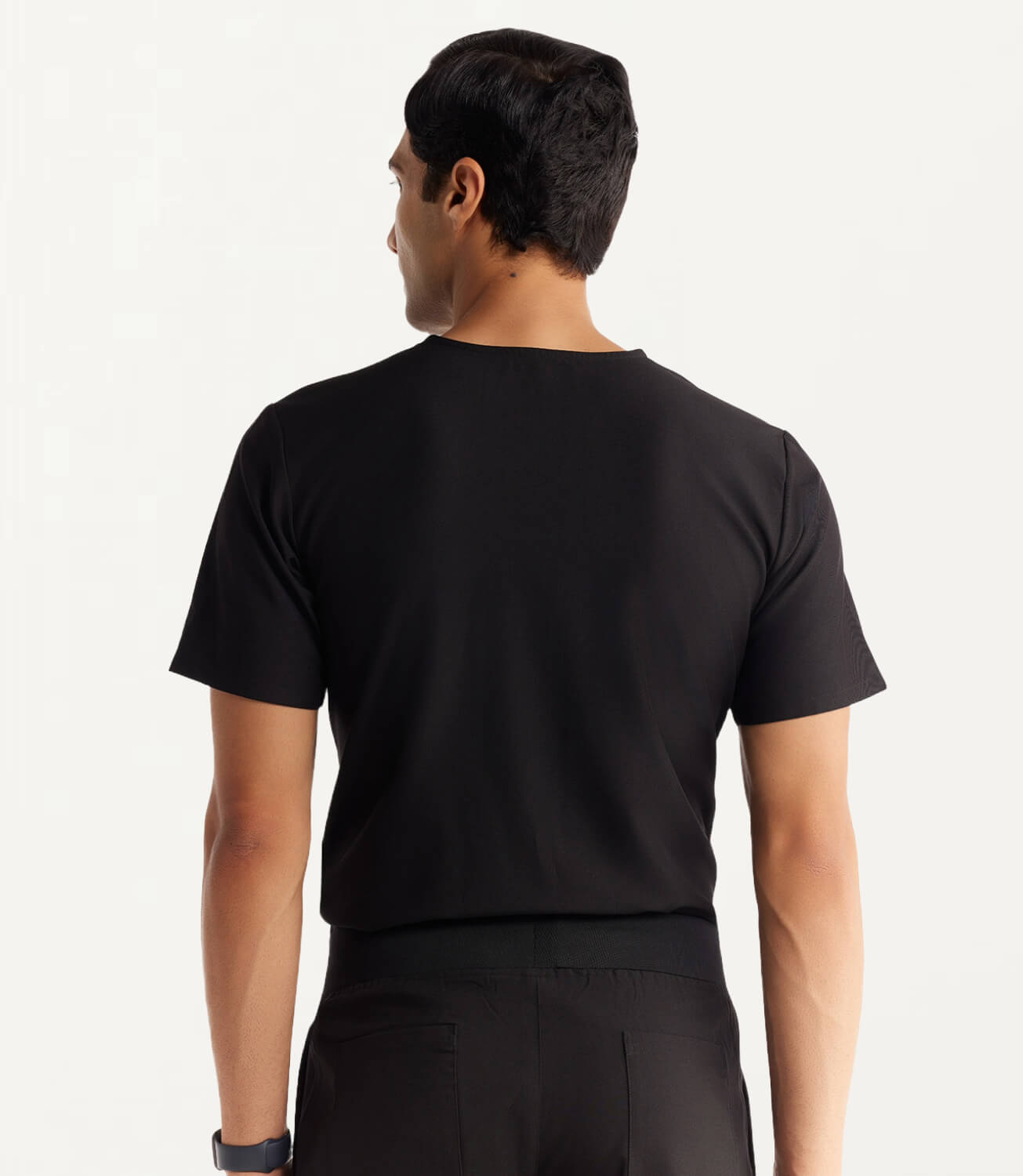 Men Midnight Black 11 Pocket Scrubs Stretch Fabric Eco Tech Back Focus