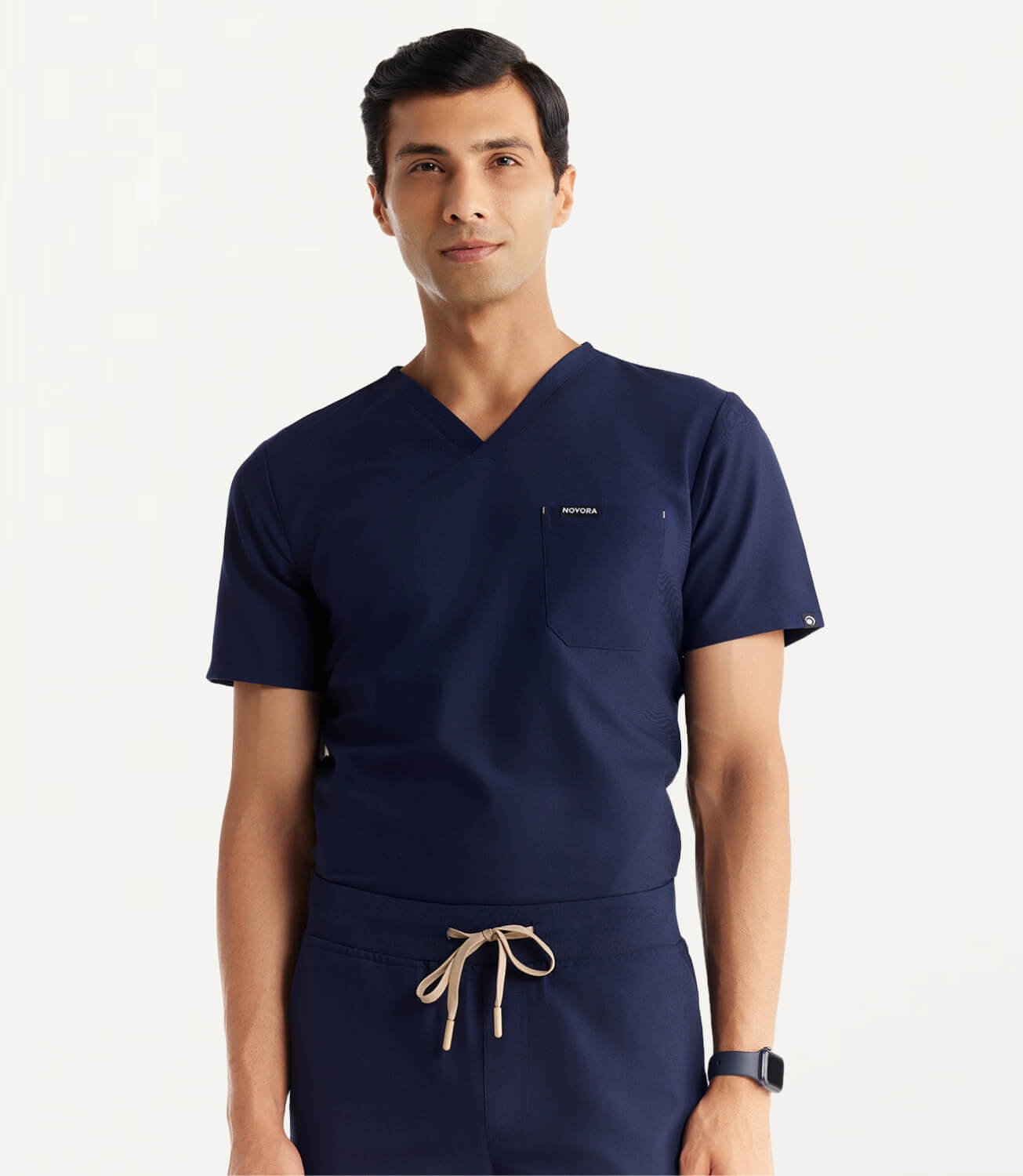 Men Midnight Blue 11 Pocket Scrubs Stretch Fabric Eco Tech Front Focus