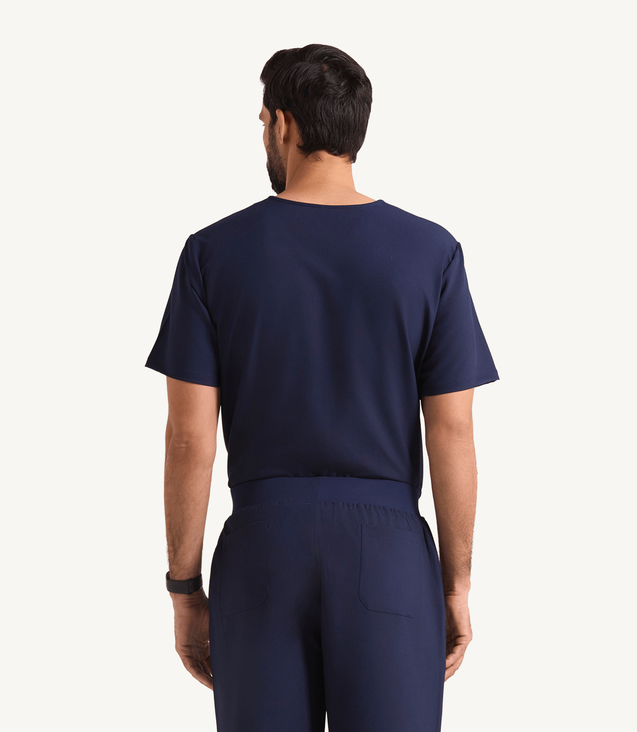 Men Midnight Blue 5 Pocket Scrubs Stretch Fabric Eco Tech Tuck In Back Focus