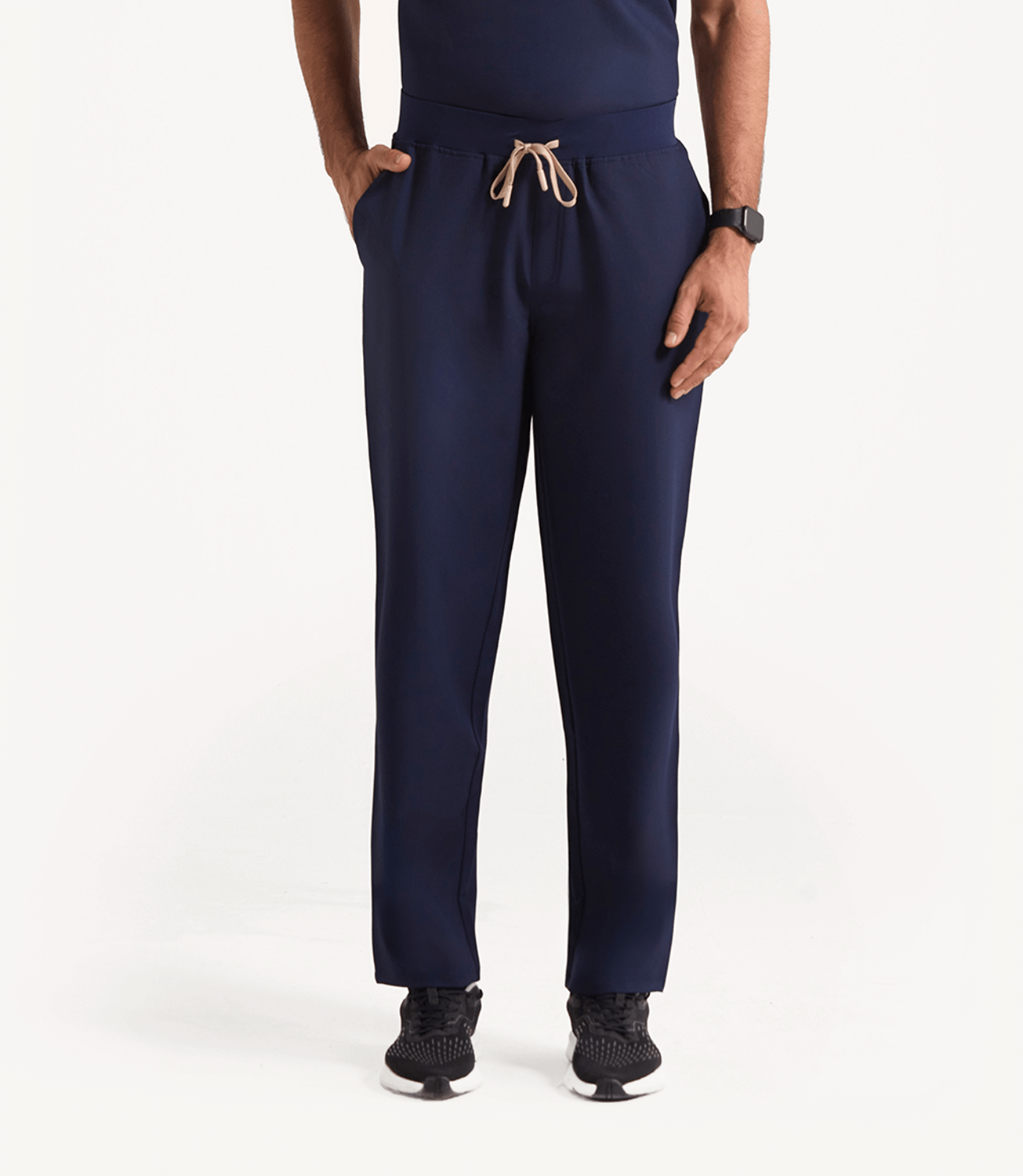 Men Midnight Blue 5 Pocket Scrubs Stretch Fabric Eco Tech Tuck In Bottom Focus