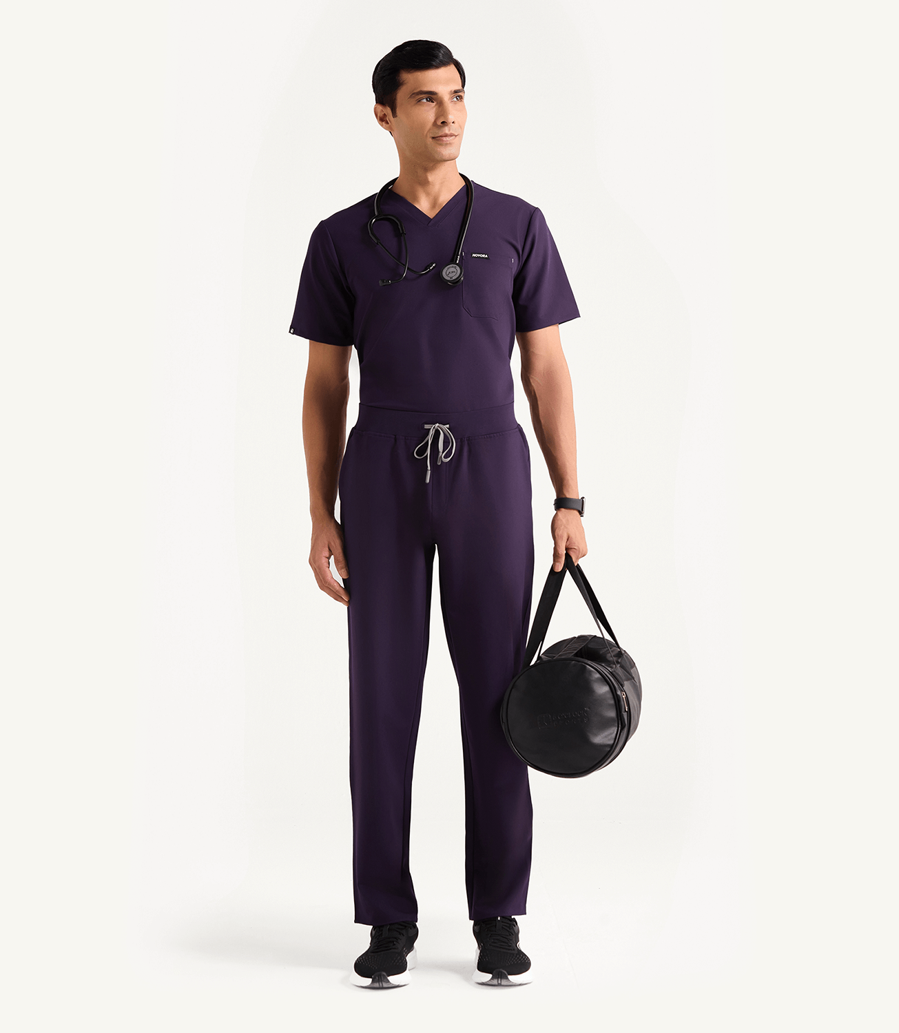Men Midnight Galaxy 5 Pocket Scrubs Stretch Fabric Eco Tech Tuck In Full Front