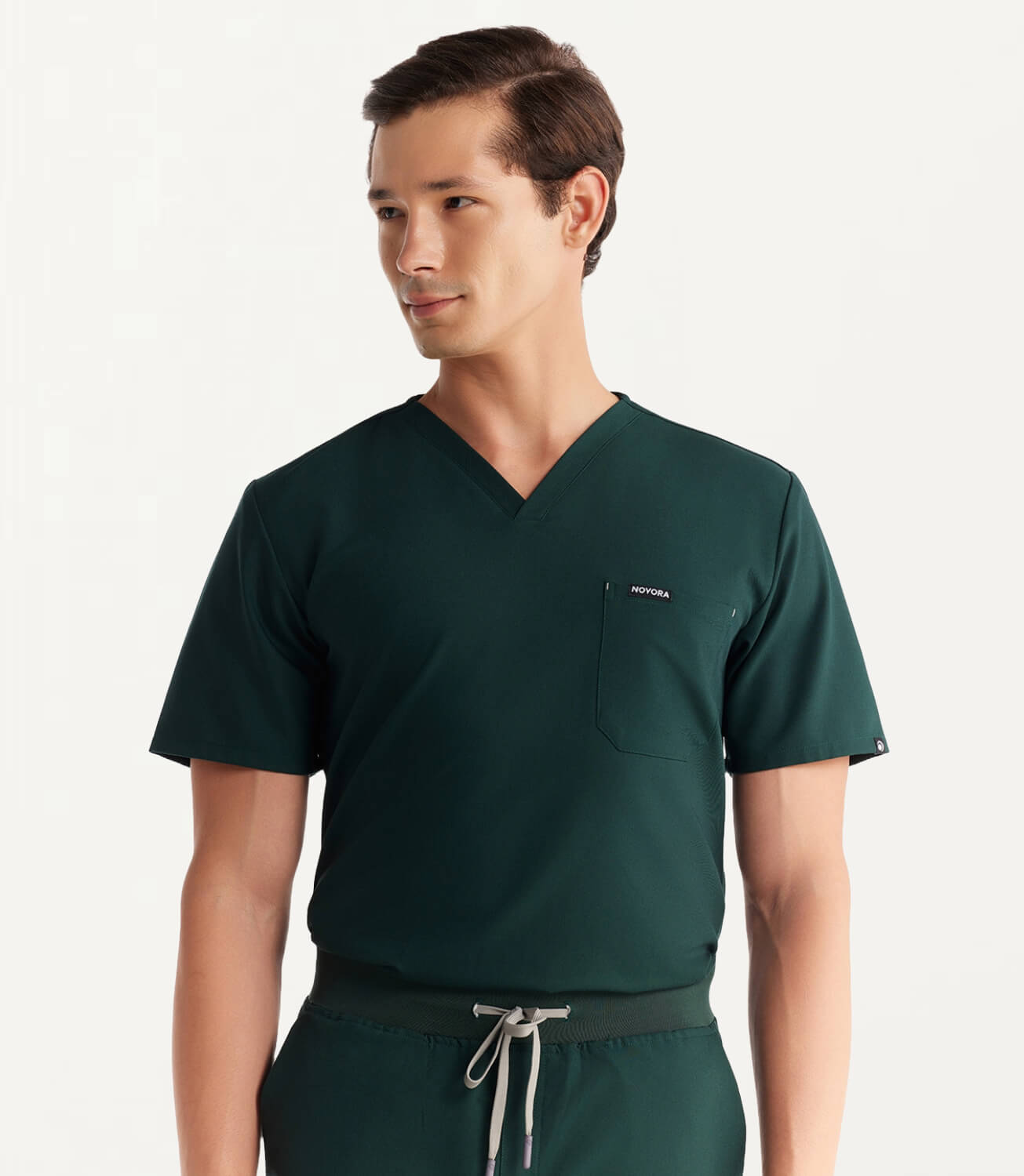 Men Midnight Green 11 Pocket Scrubs Stretch Fabric Eco Tech Front Focus
