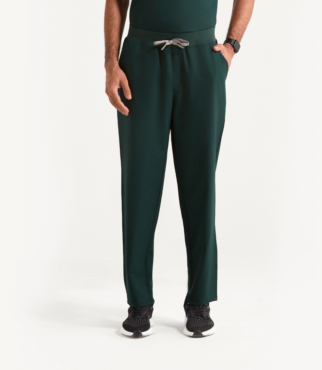 Men Midnight Green 5 Pocket Scrubs Stretch Fabric Eco Tech Tuck In Bottom Focus