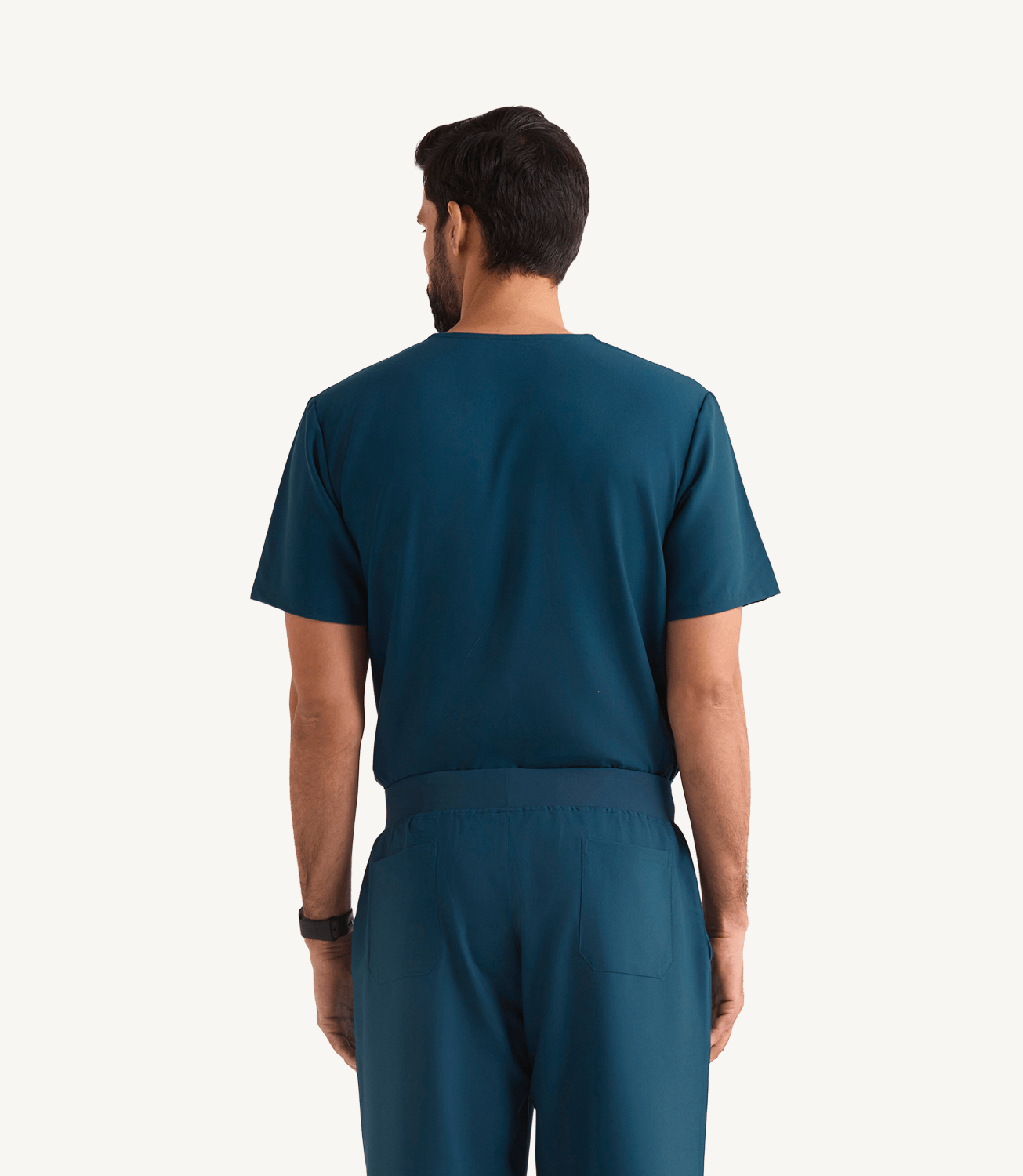 Men Midnight Teal 5 Pocket Scrubs Stretch Fabric Eco Tech Tuck In Back Focus