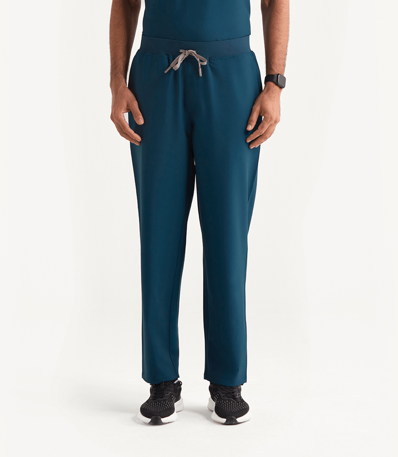 Men Midnight Teal 5 Pocket Scrubs Stretch Fabric Eco Tech Tuck In Bottom Focus