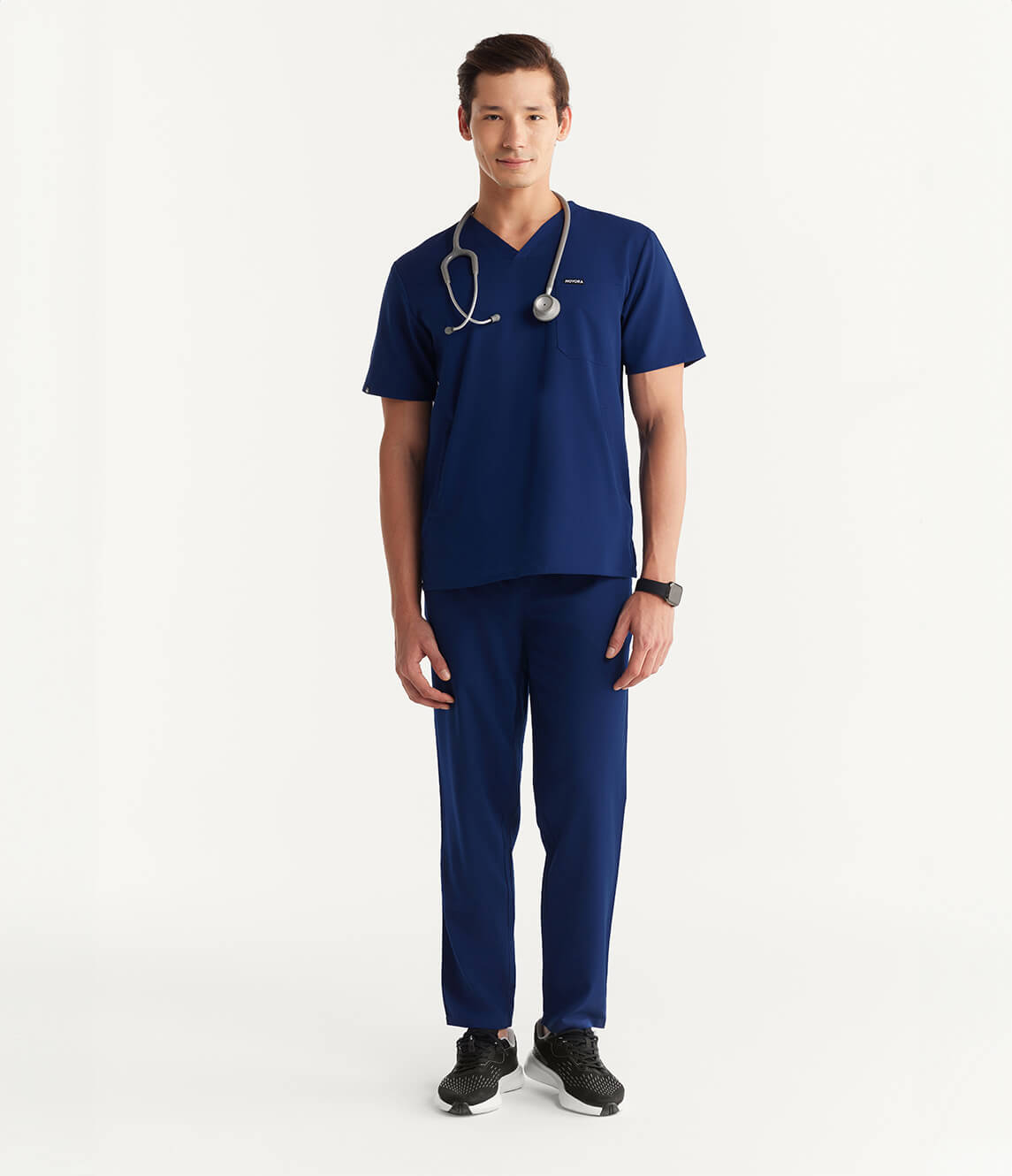 Men Burgundy 5 Pocket Scrubs Stretch Fabric Technical Full Front