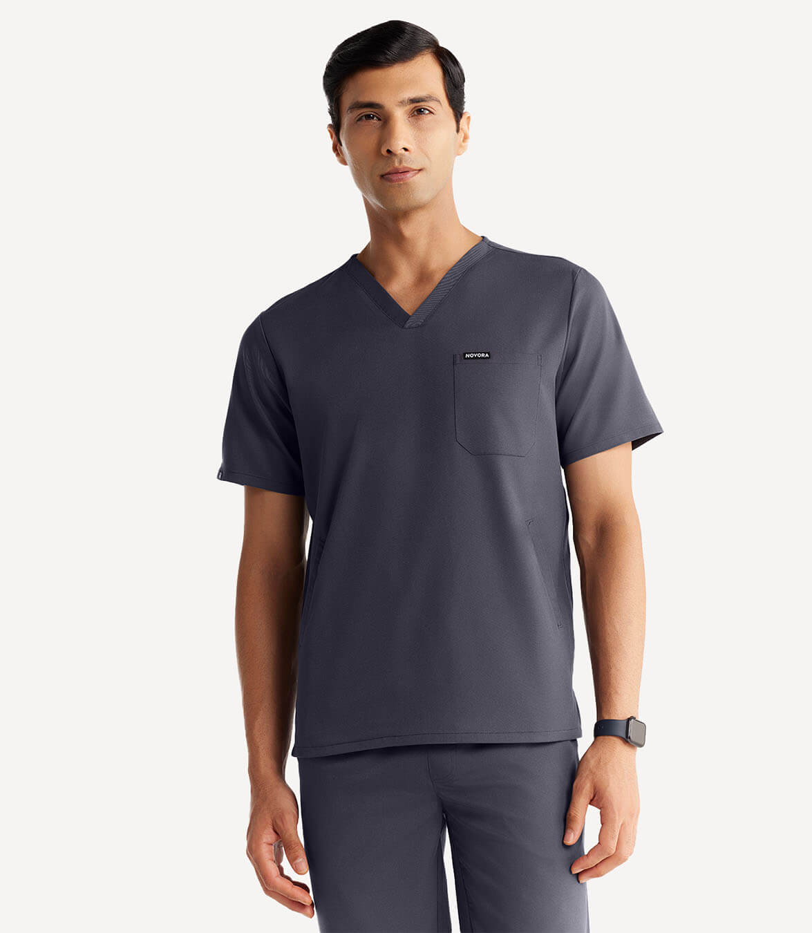 Men Slate Grey 5 Pocket Scrubs Stretch Fabric Technical Front Focus