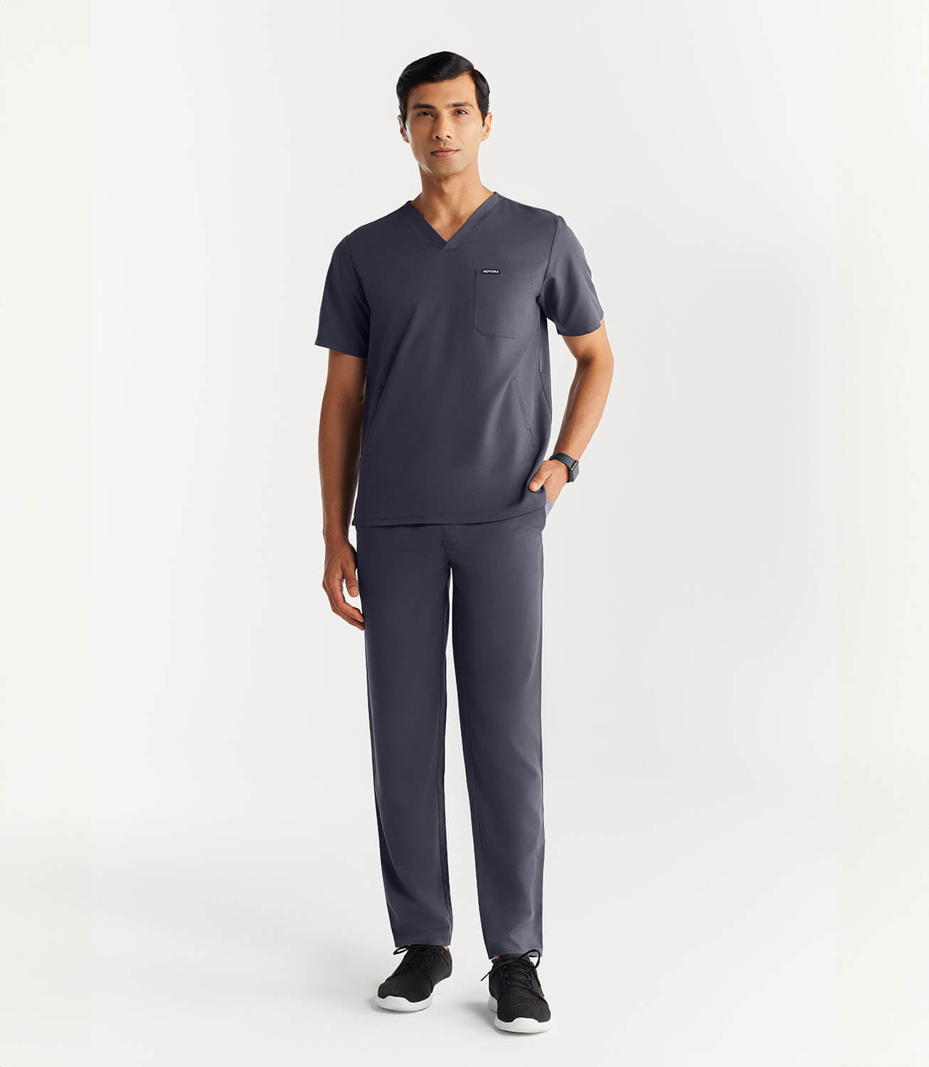Men Slate Grey 5 Pocket Scrubs Stretch Fabric Technical Full Front